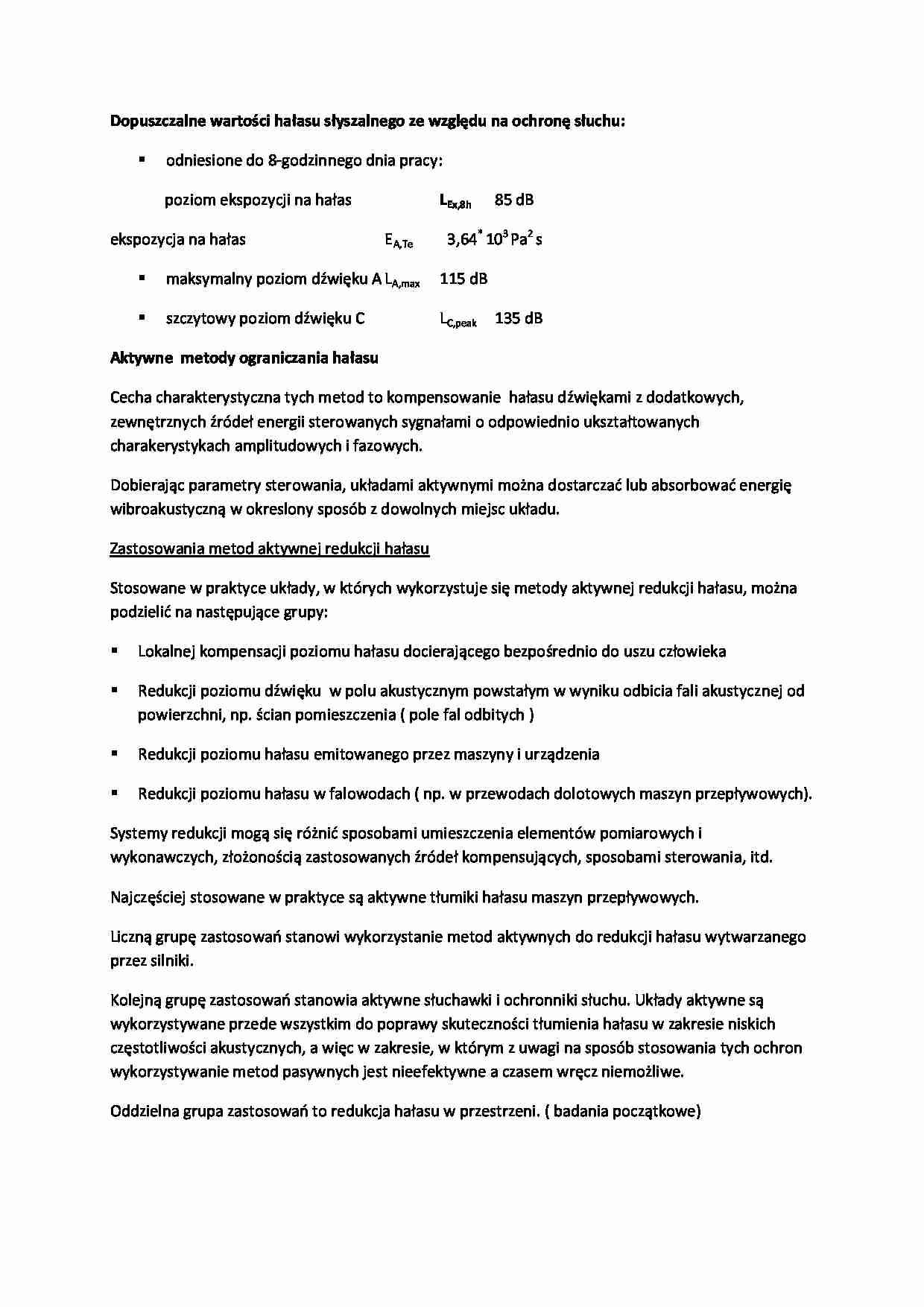 Dopuszczalne wartości hałasu słyszalnego ze względu na ochronę słuchu-opracowanie - strona 1