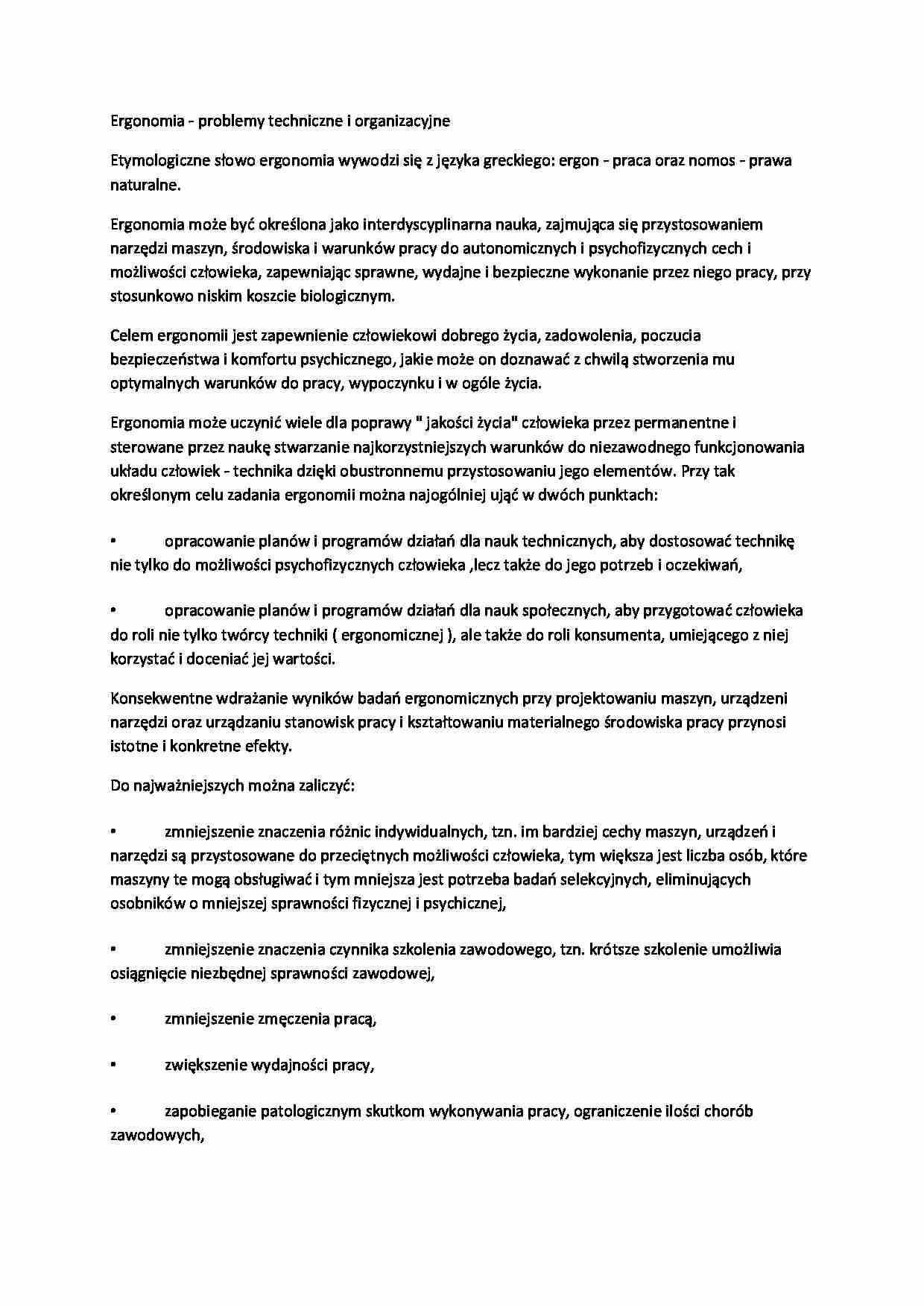 Ergonomia - problemy techniczne i organizacyjne - strona 1