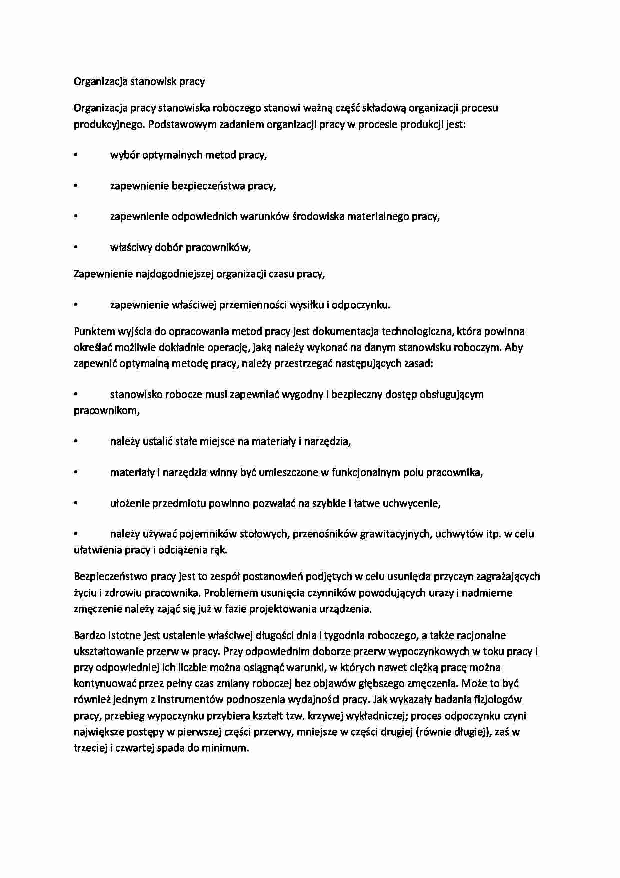 Organizacja stanowisk pracy-opracowanie - strona 1