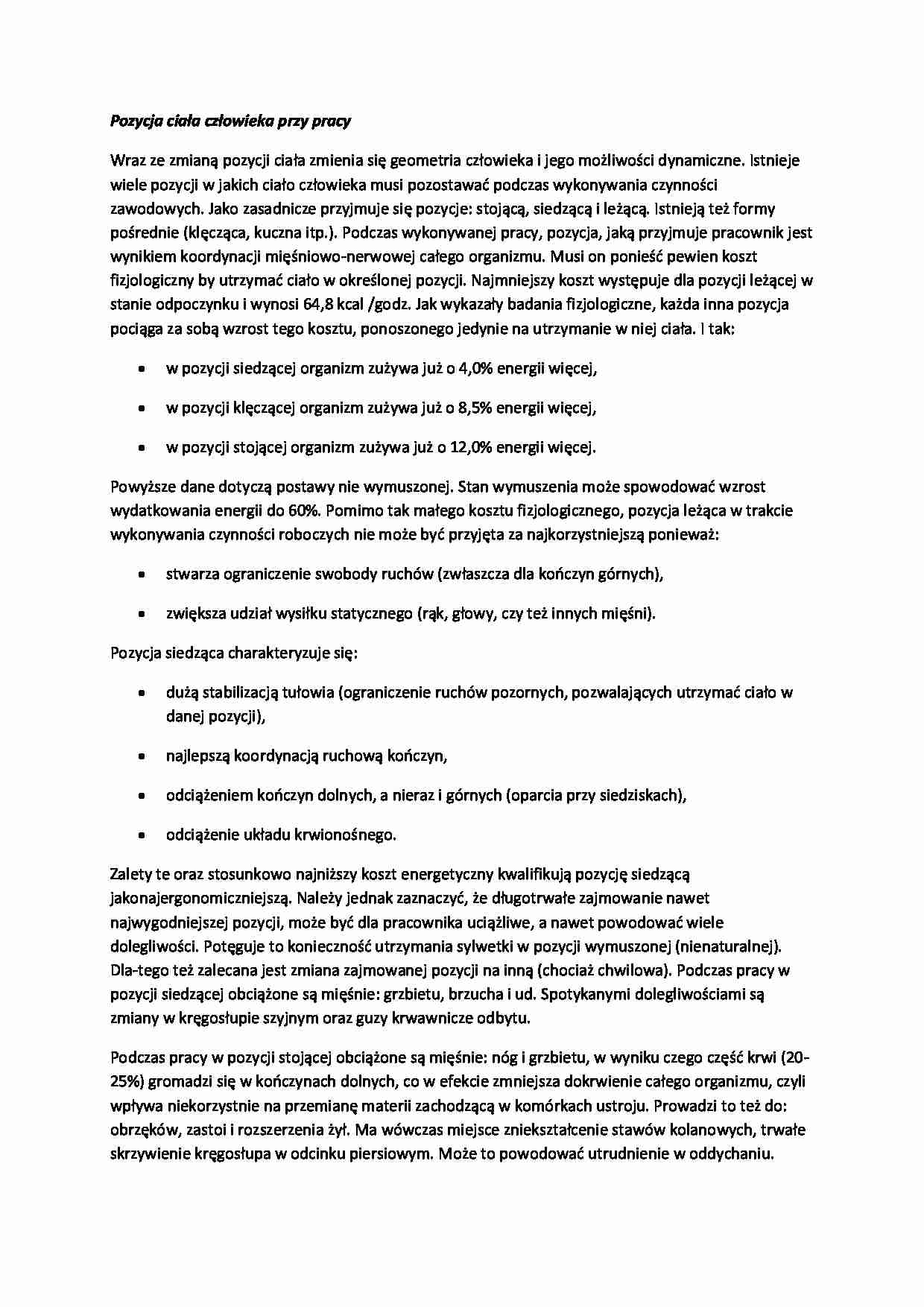 Pozycja ciała człowieka przy pracy-opracowanie - strona 1