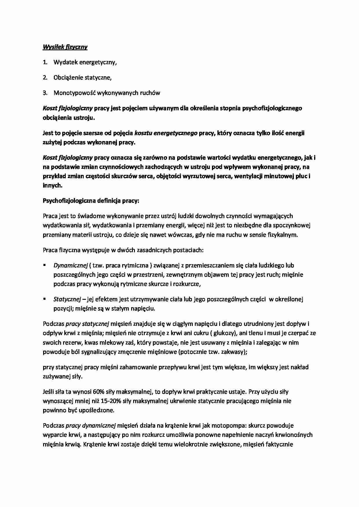 Wysiłek fizyczny-opracowanie - strona 1