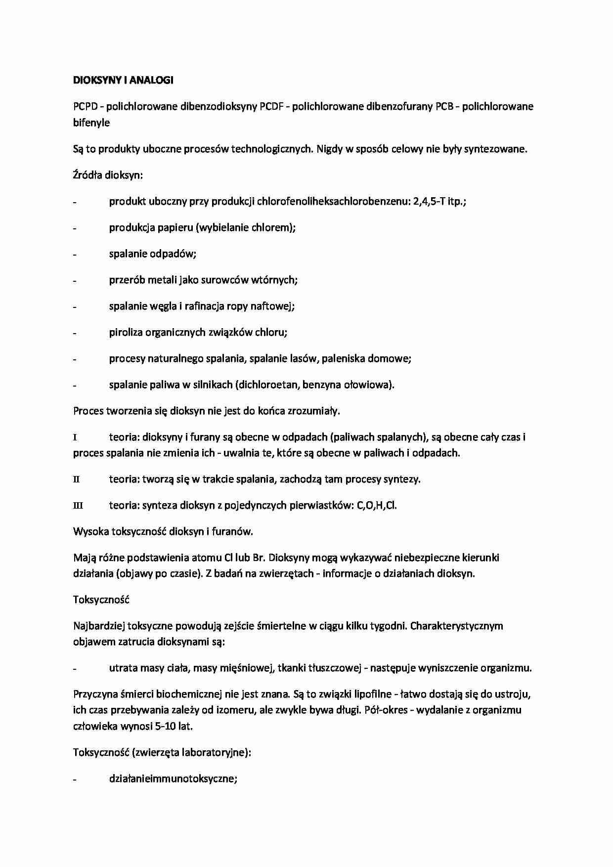 Dioksyny i analogi-opracowanie - strona 1