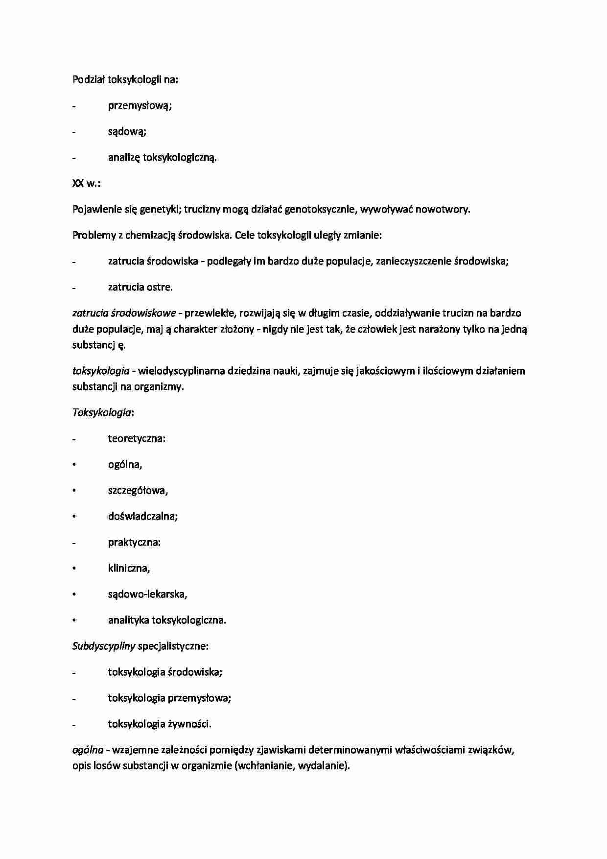 Podział toksykologii-opracowanie - strona 1