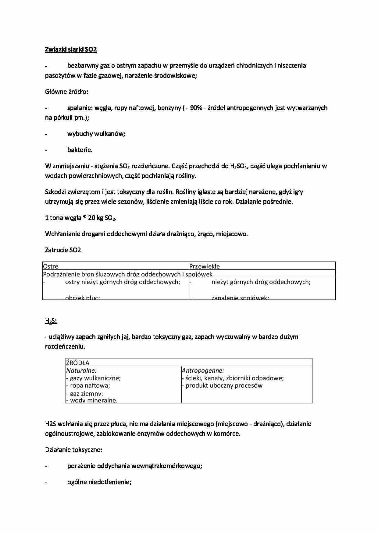 Związki siarki SO2-opracowanie - strona 1