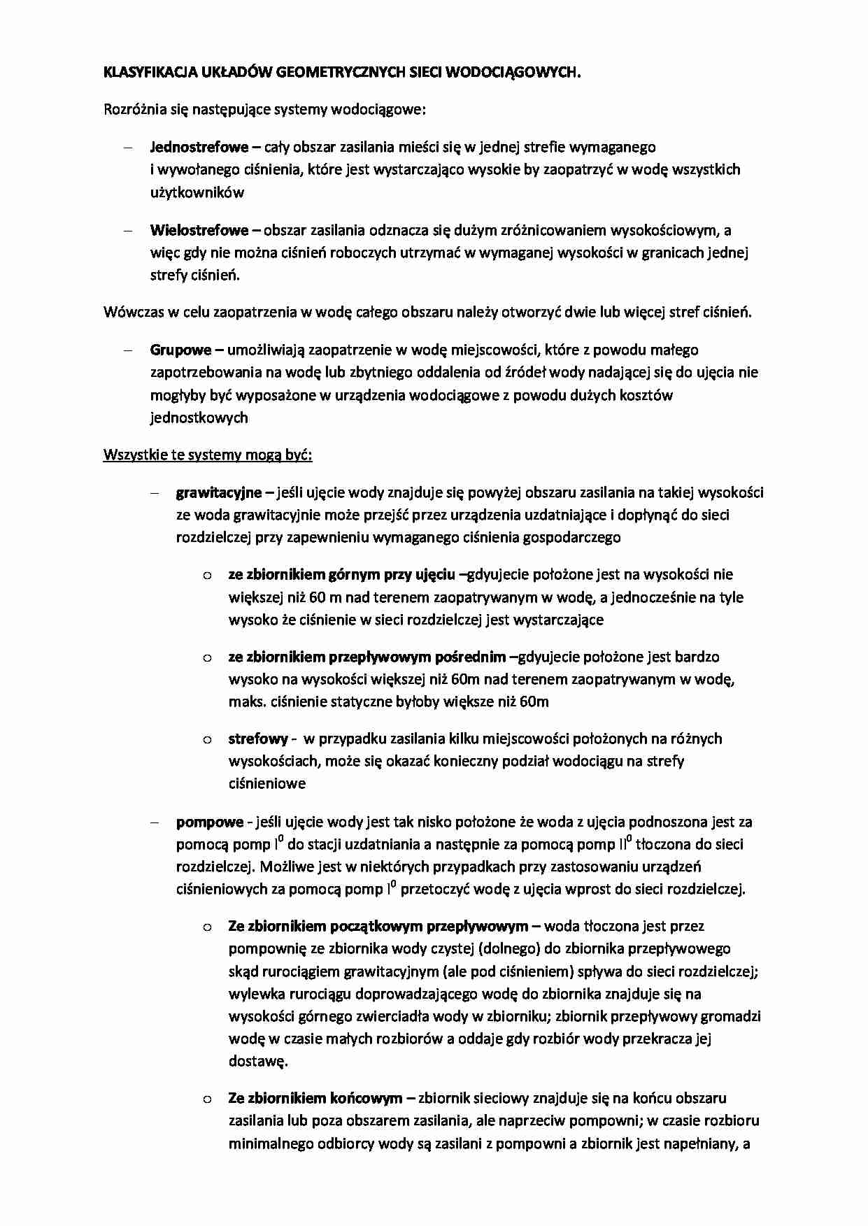 Klasyfikacja układów geometrycznych sieci wodociągowych-opracowanie - strona 1
