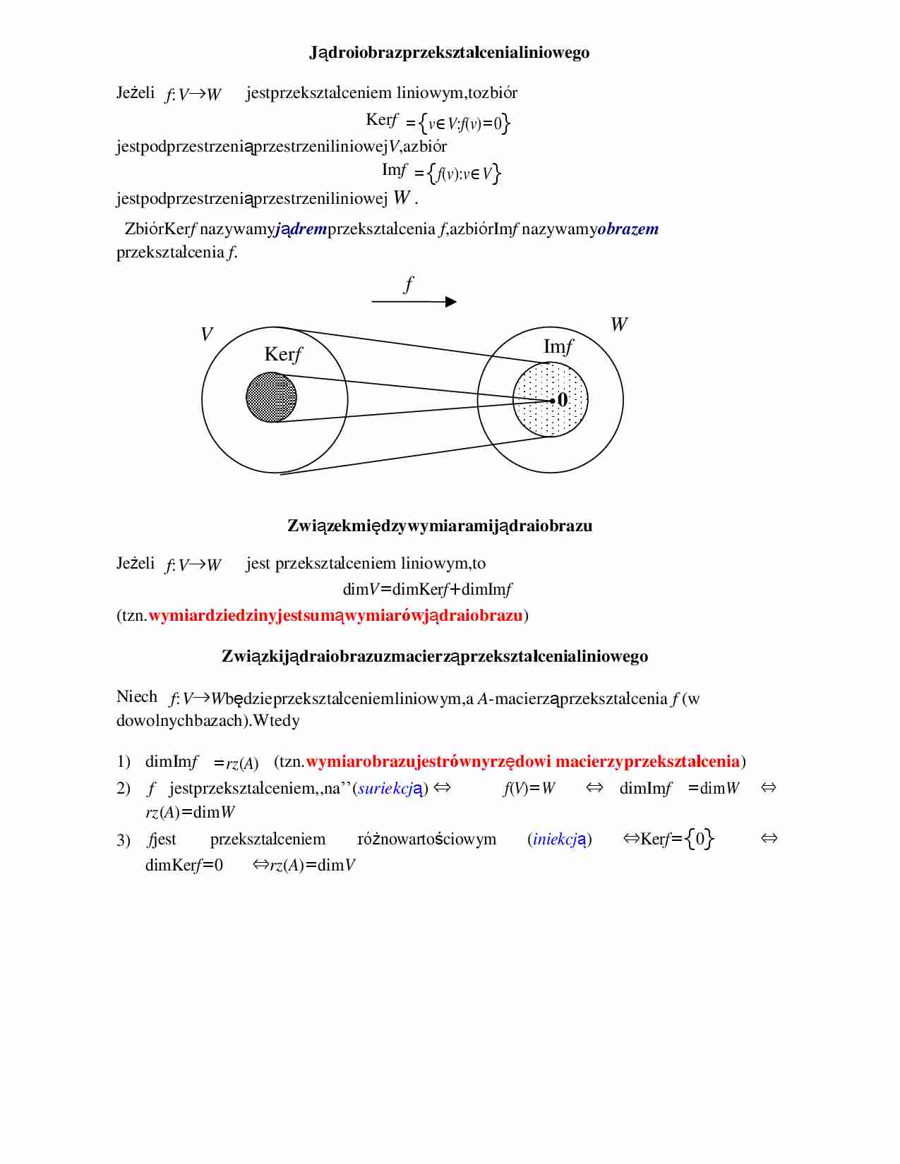 Jądro i obraz przekształcenia liniowego-opracowanie - strona 1