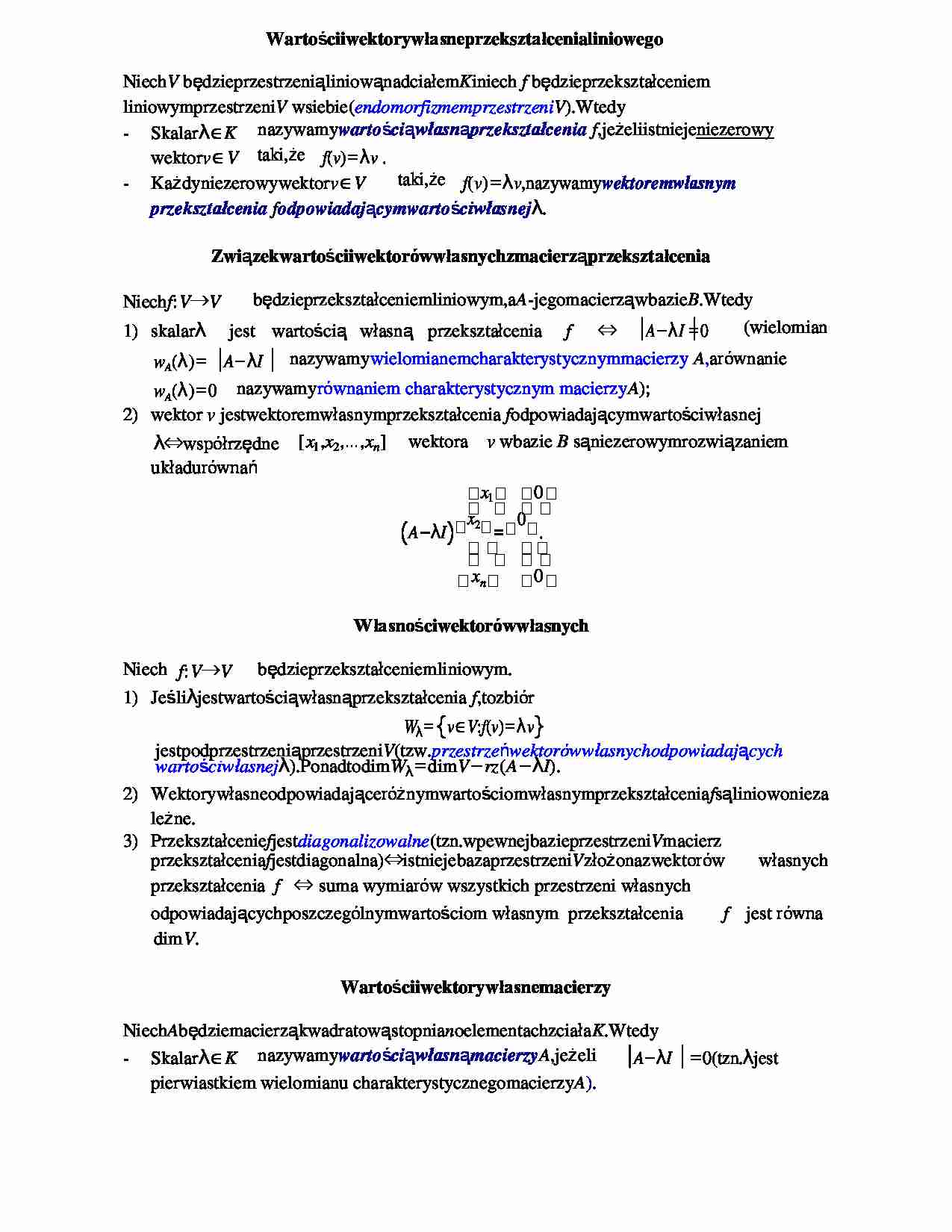 Wartości i wektory własne przekształcenia liniowego-opracowanie - strona 1