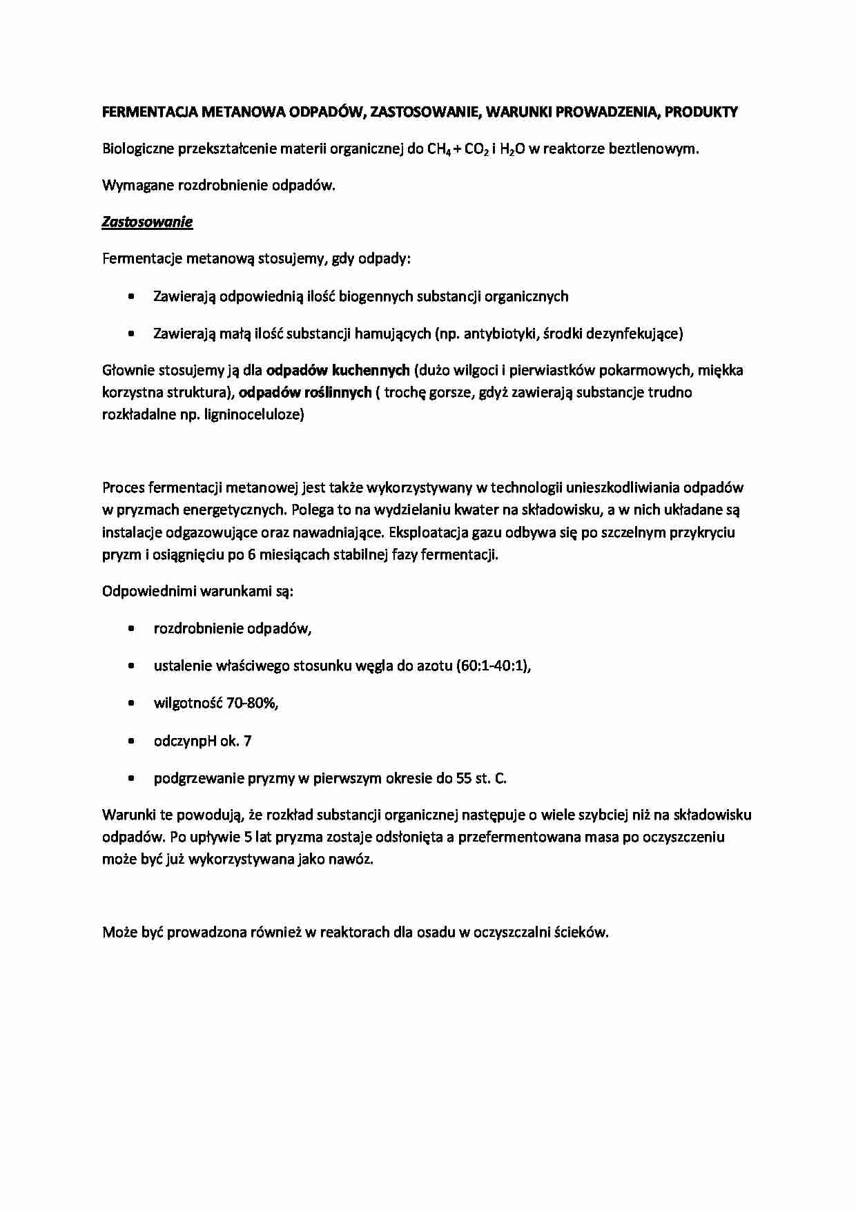 Fermentacja metanowa odpadów-opracowanie - strona 1
