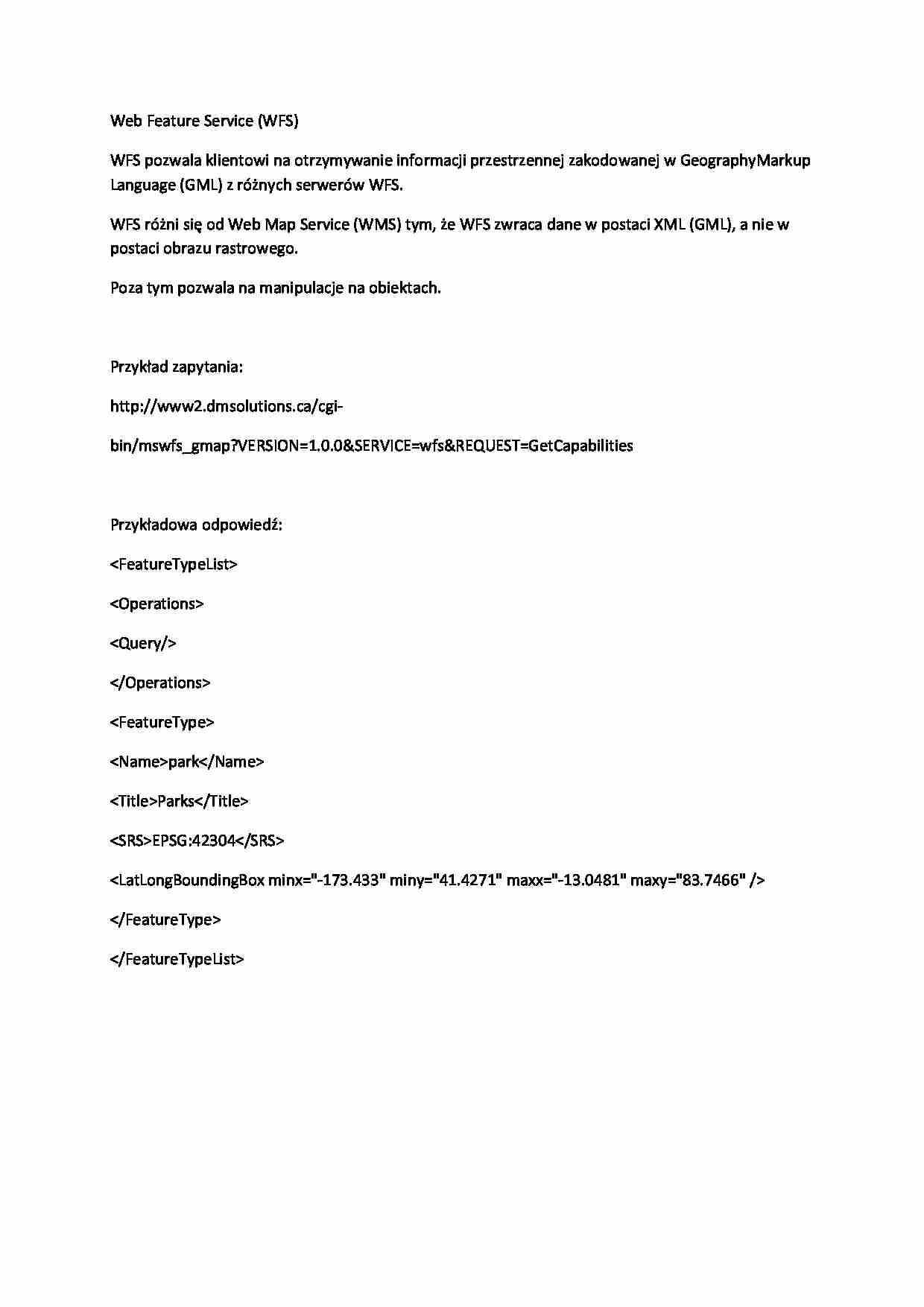 Web Feature Service (WFS)-opracowanie - strona 1