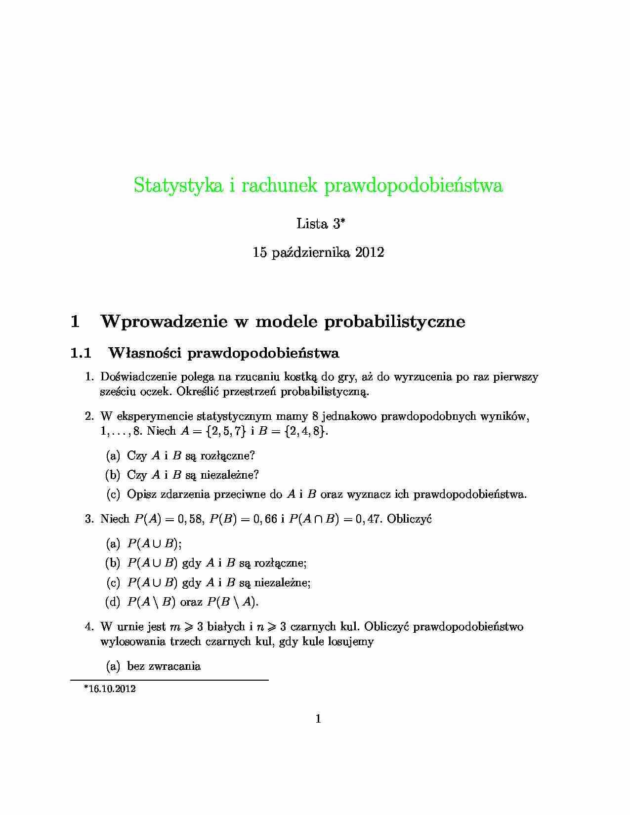 Statystyka i rachunek prawdopodobieństwa-zadania - strona 1