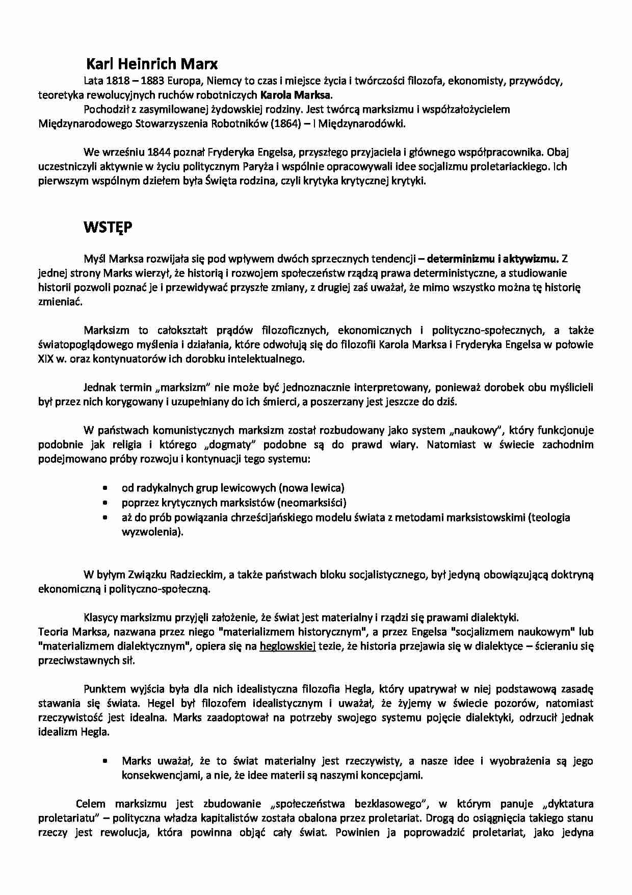 Marksizm - Karl Heinrich Marx - strona 1