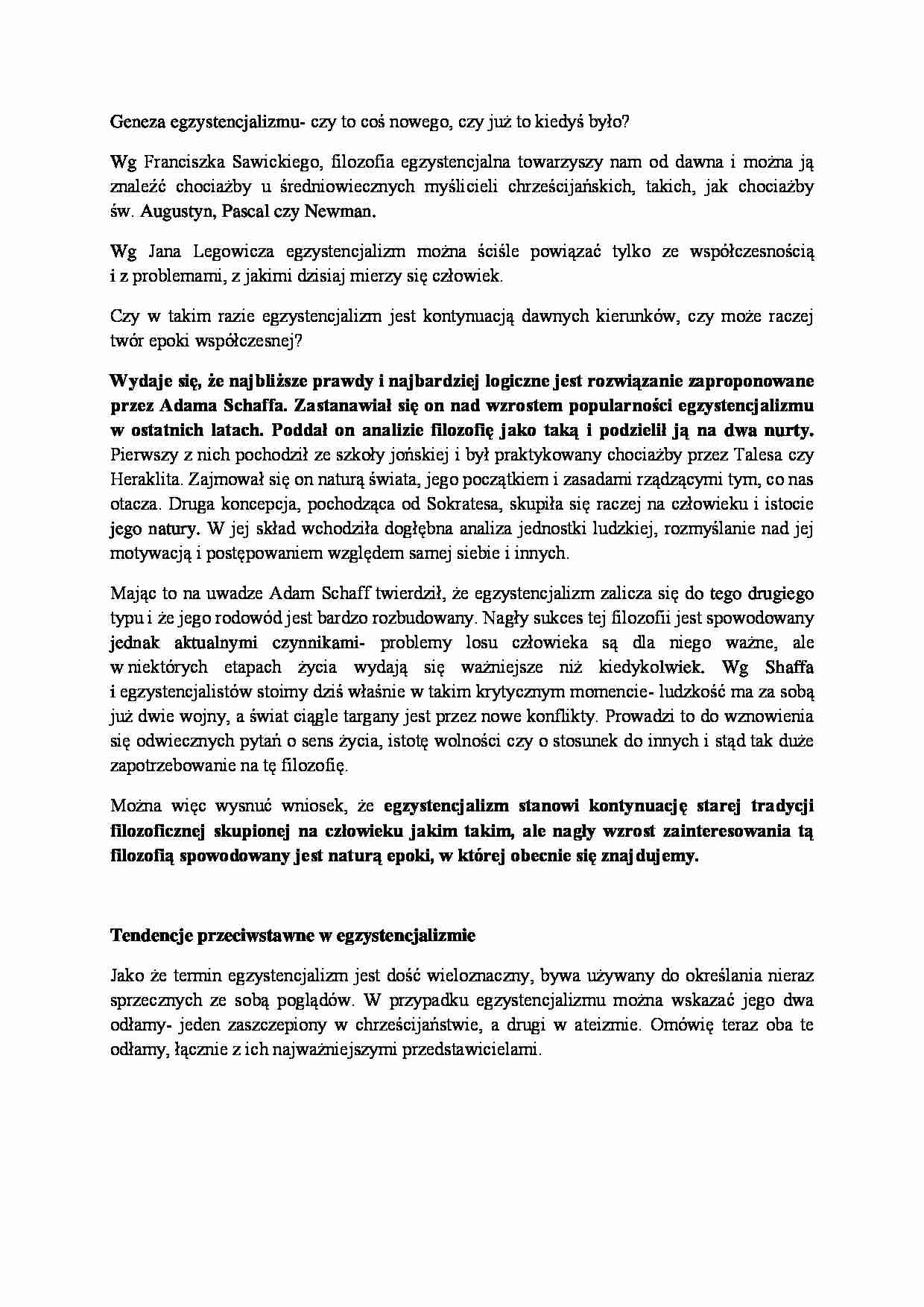 Egzystencjalizm - Koncepcja człowieka - strona 1