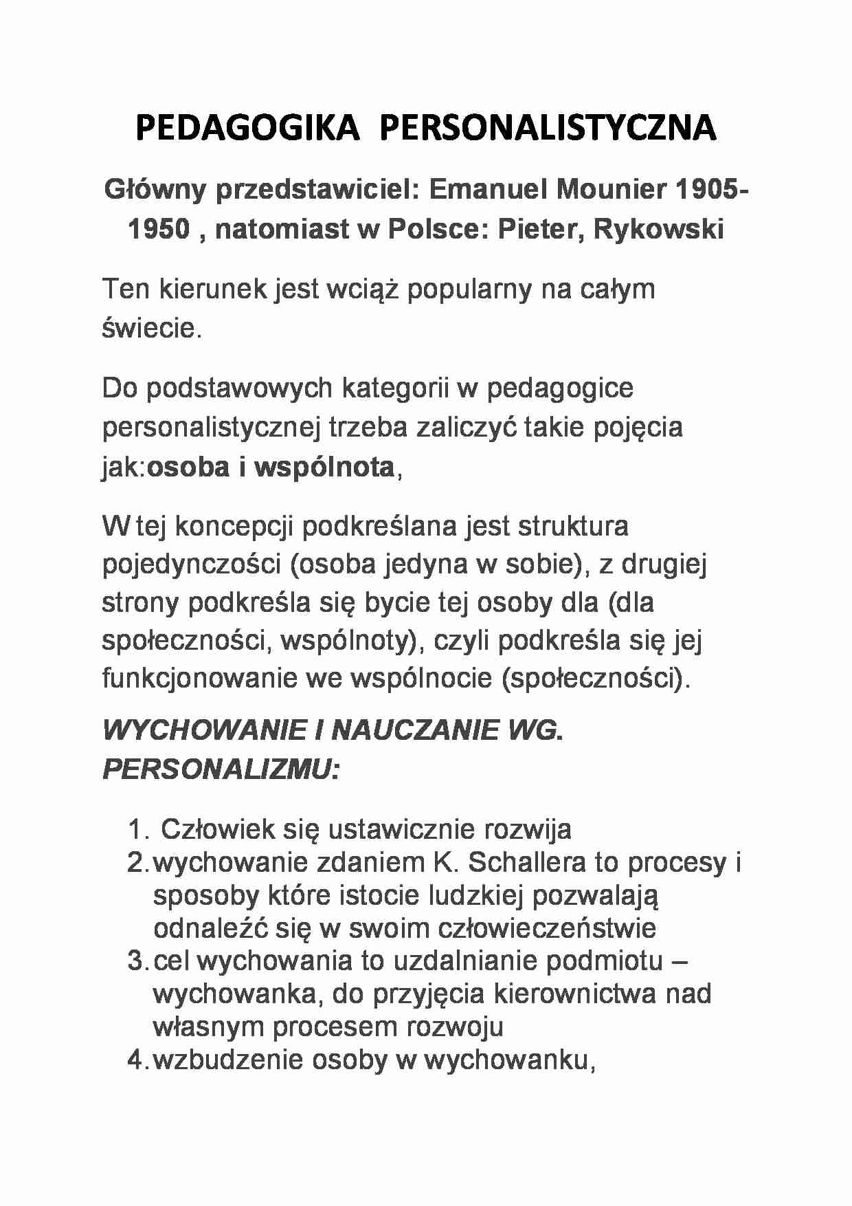 Pedagogika personalistyczna - Emanuel Mounier - strona 1
