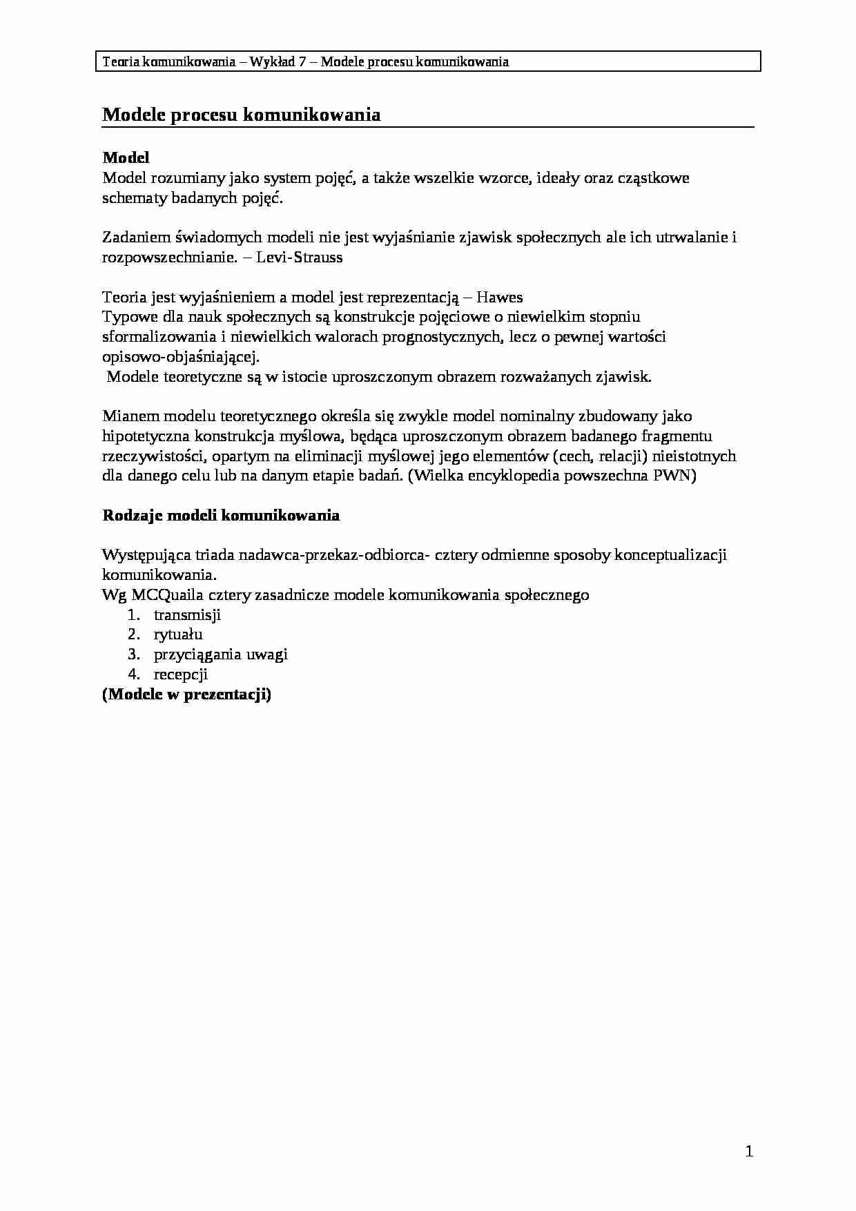Teoria komunikowania - wykład 3 - strona 1