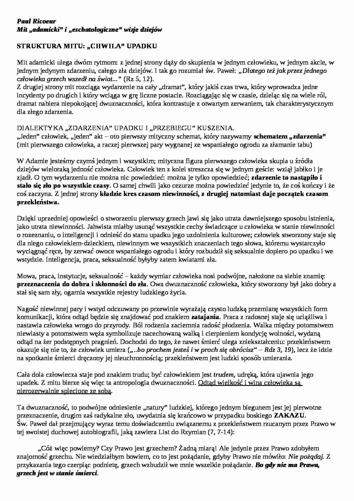 Ricoeur - omówienie - strona 1