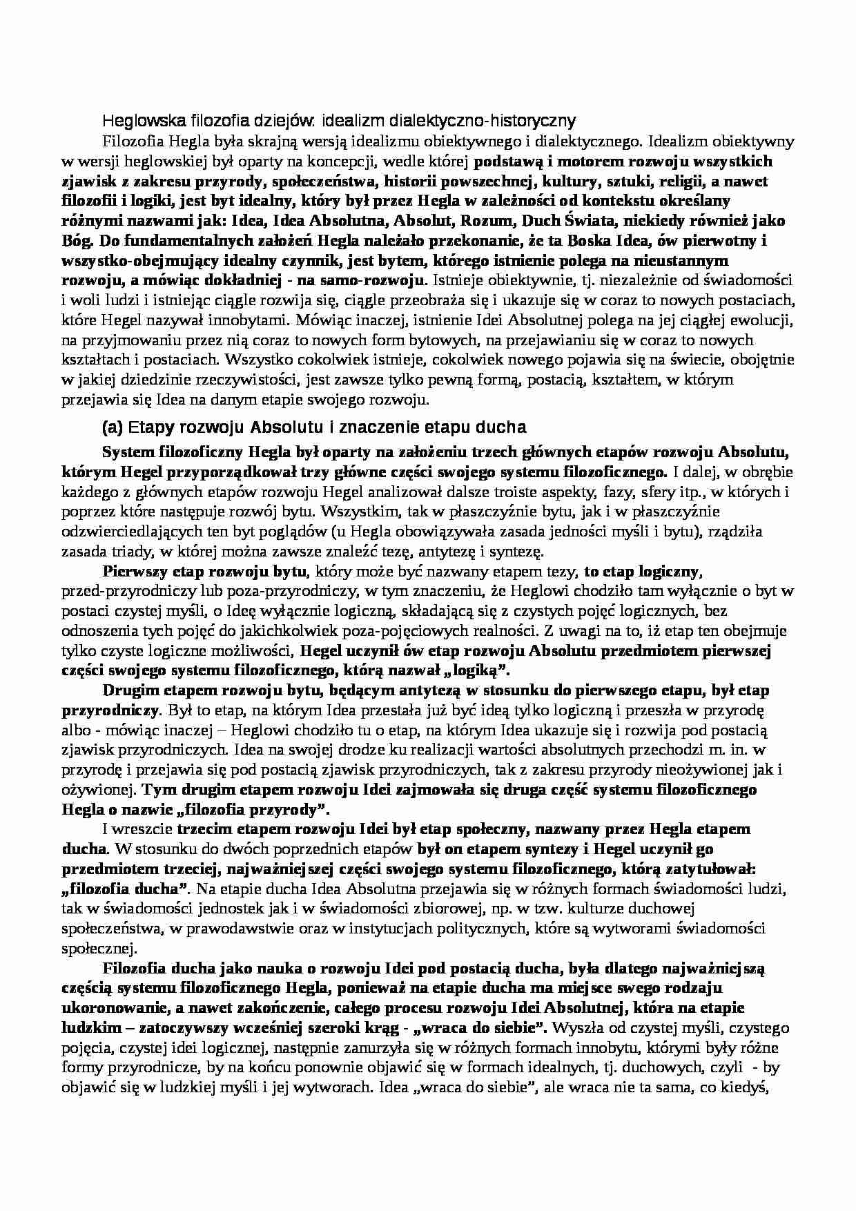 Heglowska filozofia dziejów - omówienie - strona 1