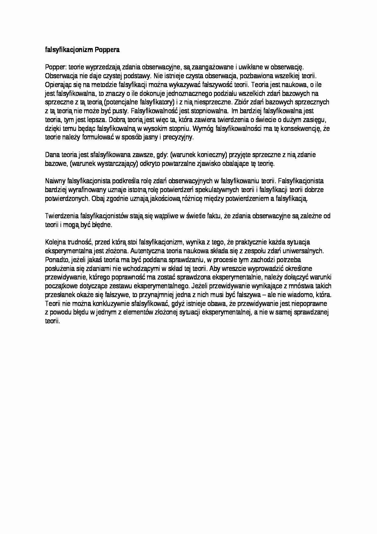 falsyfikacjonizm Poppera - omówienie - strona 1