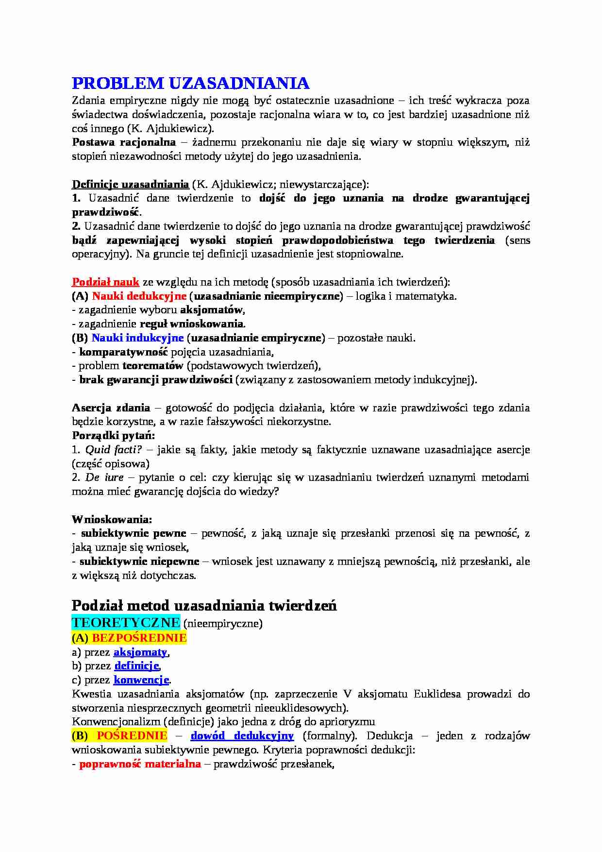 Problem uzasadnienia - omówienie - strona 1
