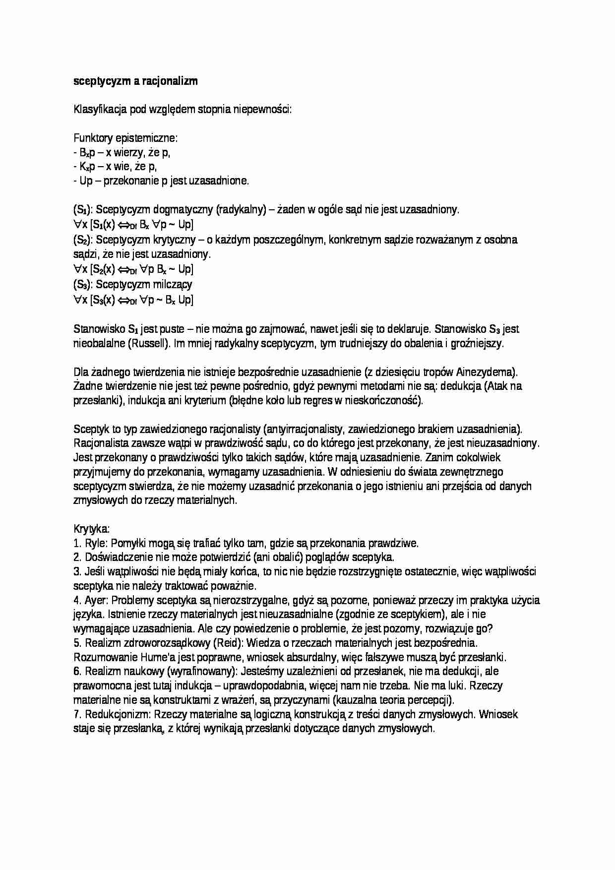  sceptycyzm a racjonalizm - omówienie - strona 1