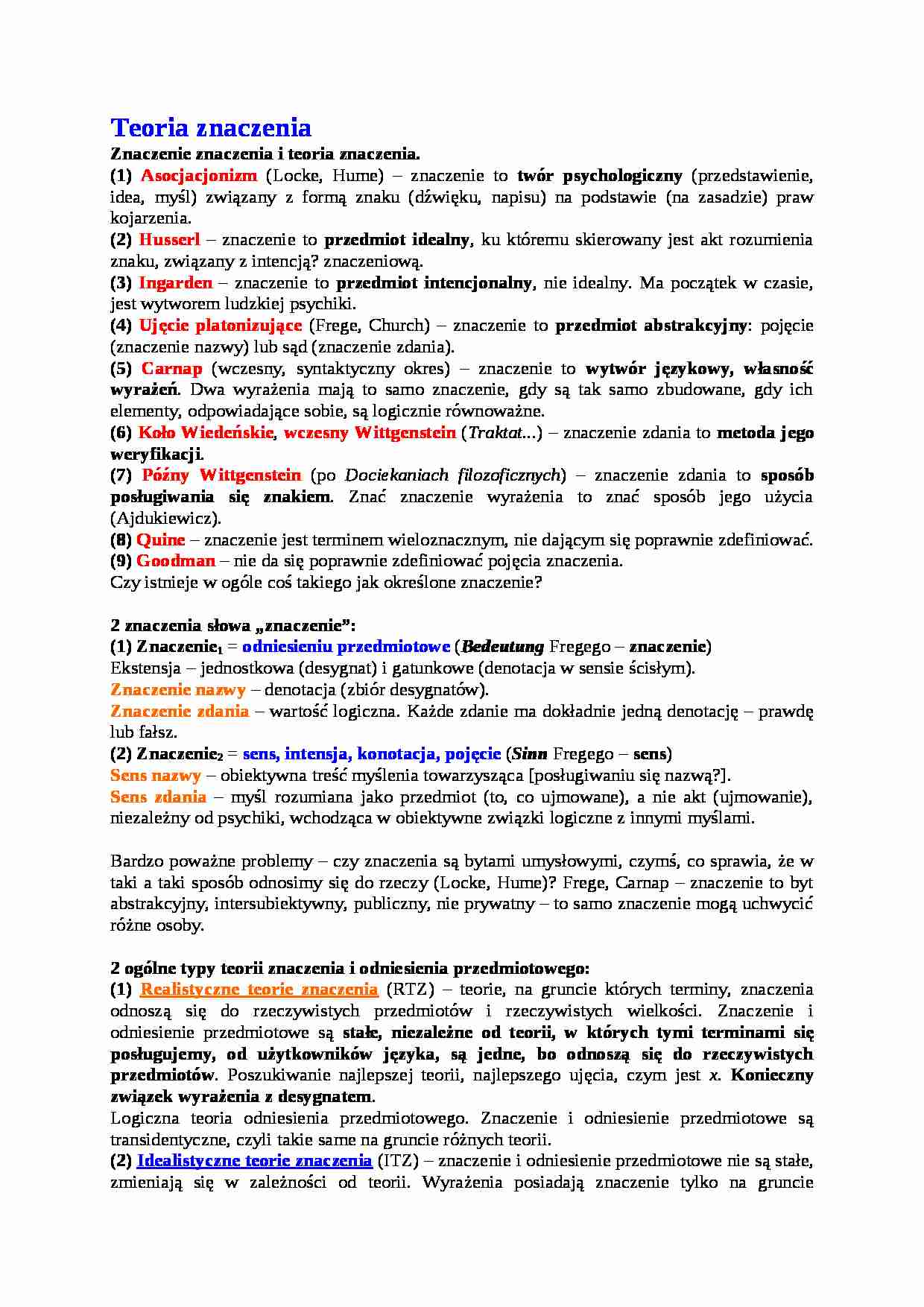  Teoria znaczenia - omówienie - strona 1