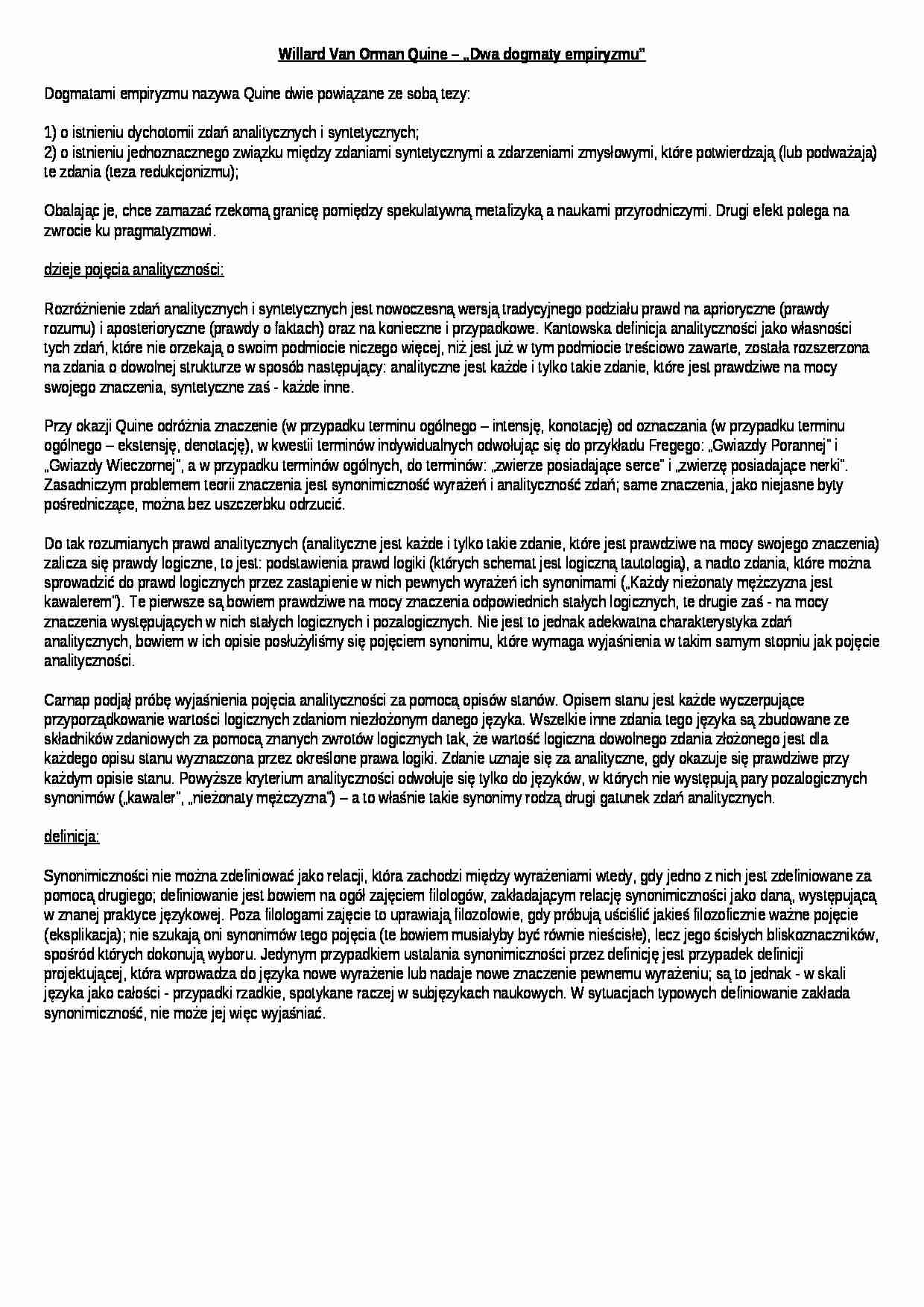 Willard Van Orman Quine - omówienie - strona 1