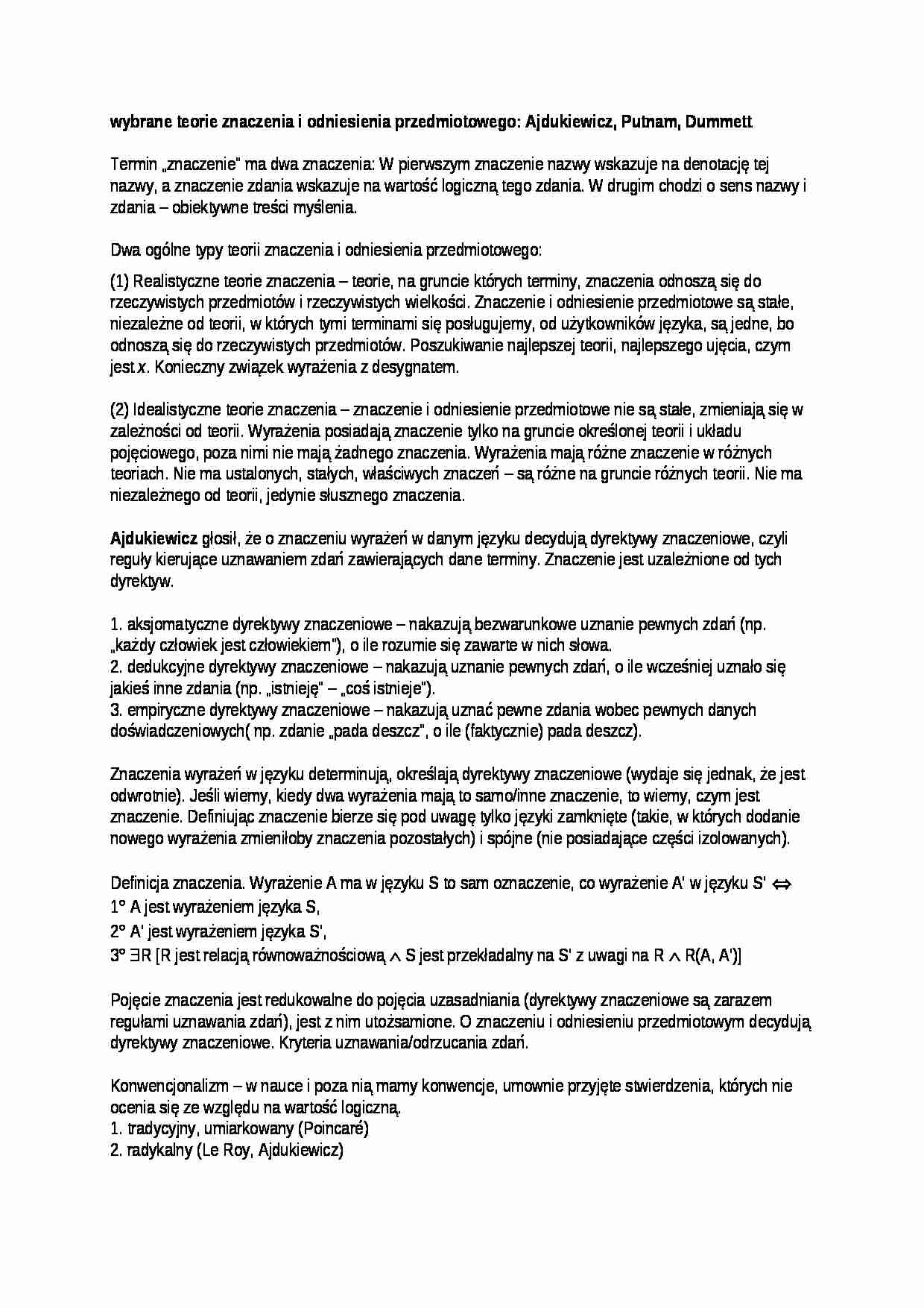  Epistemologia - wybrane teorie znaczenia - omówienie - strona 1