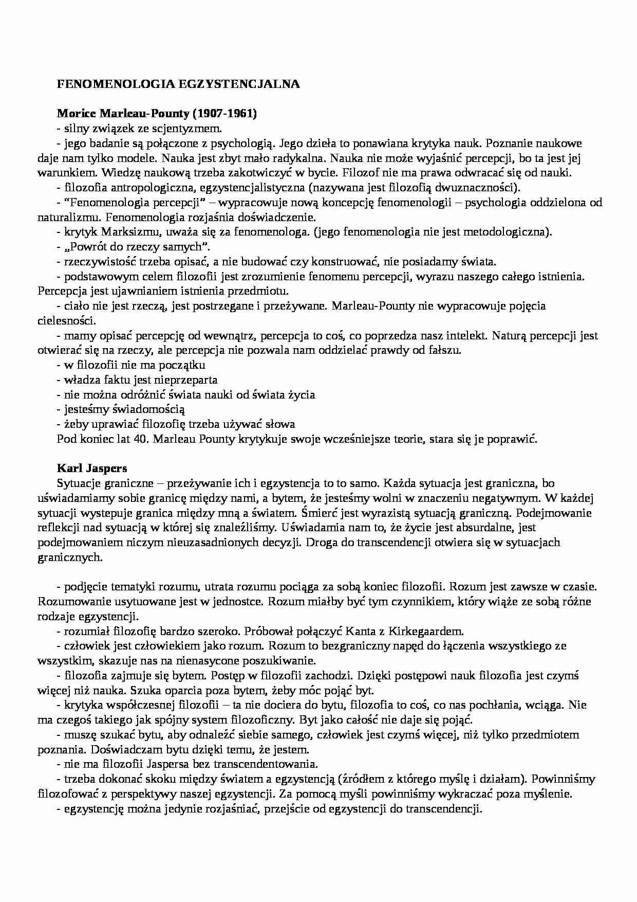 Frnomenologia egzystencjalna - omówienie - strona 1