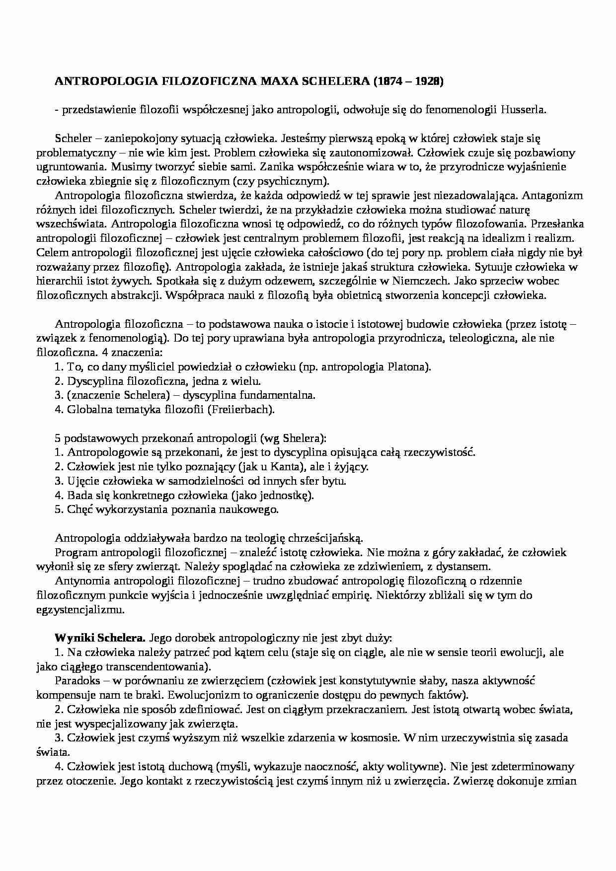 Antropologiczna filozofia Maxa Schelera - omówienie - strona 1