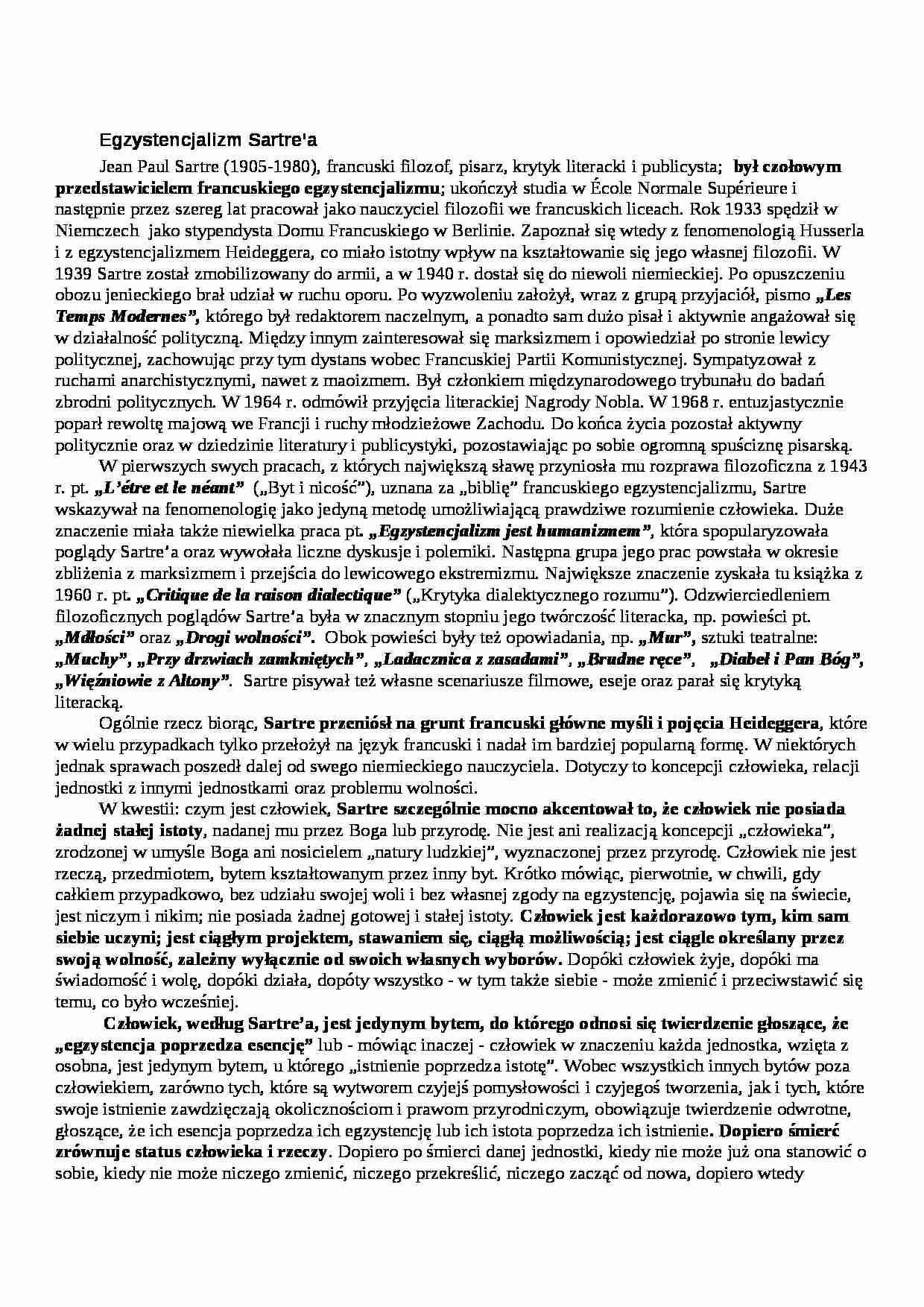  Egzystencjalizm Sartre - omówienie - strona 1