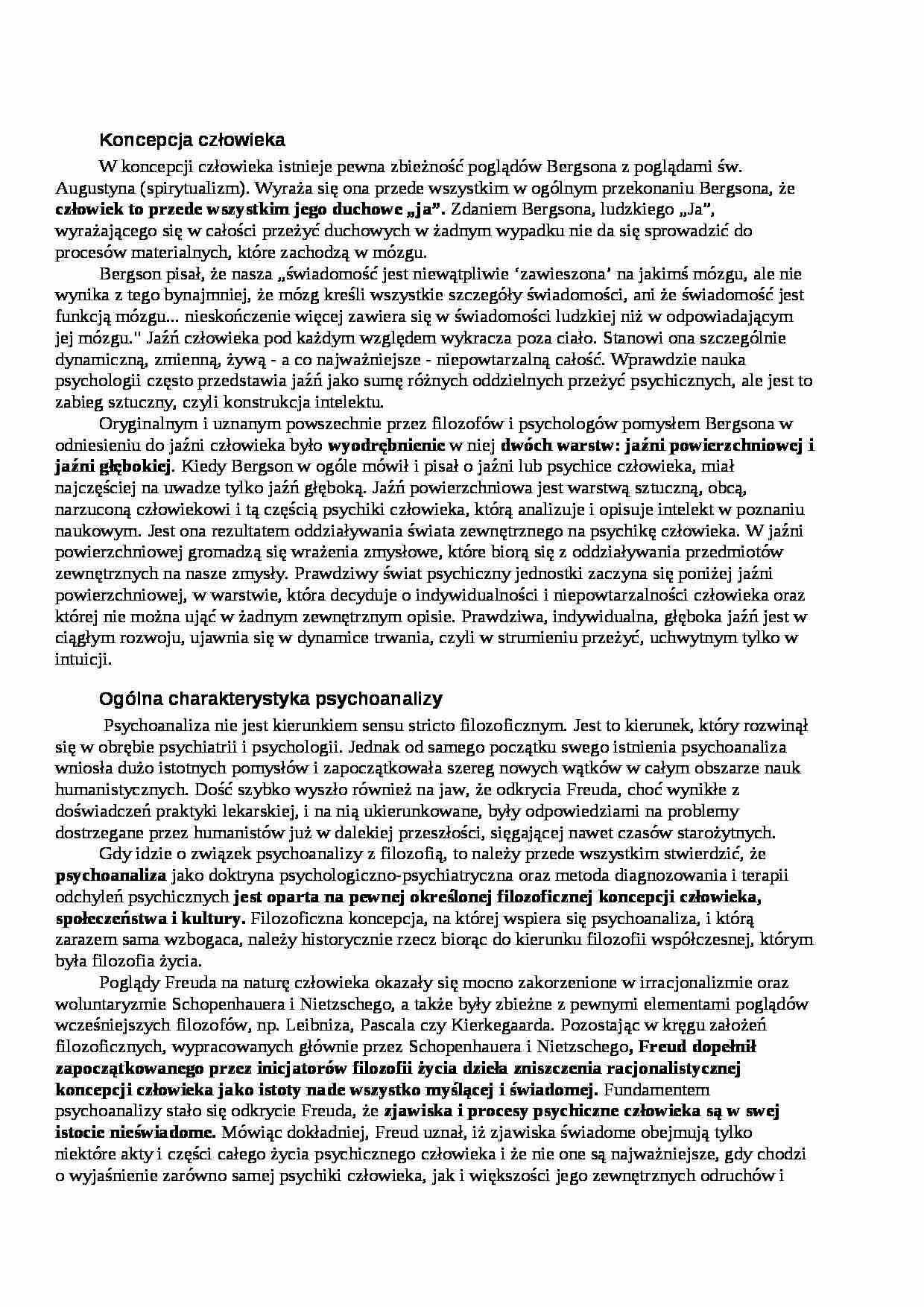 Filozofia nieanalityczna, Koncepcja człowieka - omówienie - strona 1