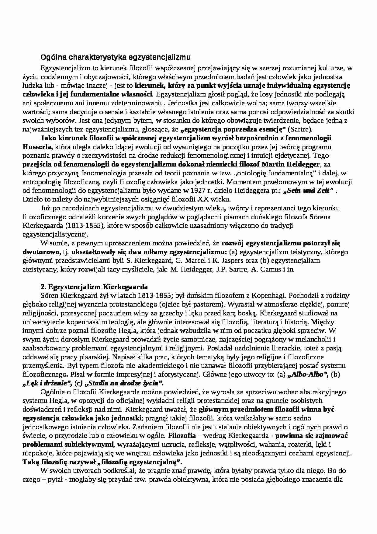  Ogólna charakterystyka egzystencjalizmu - omówienie - strona 1