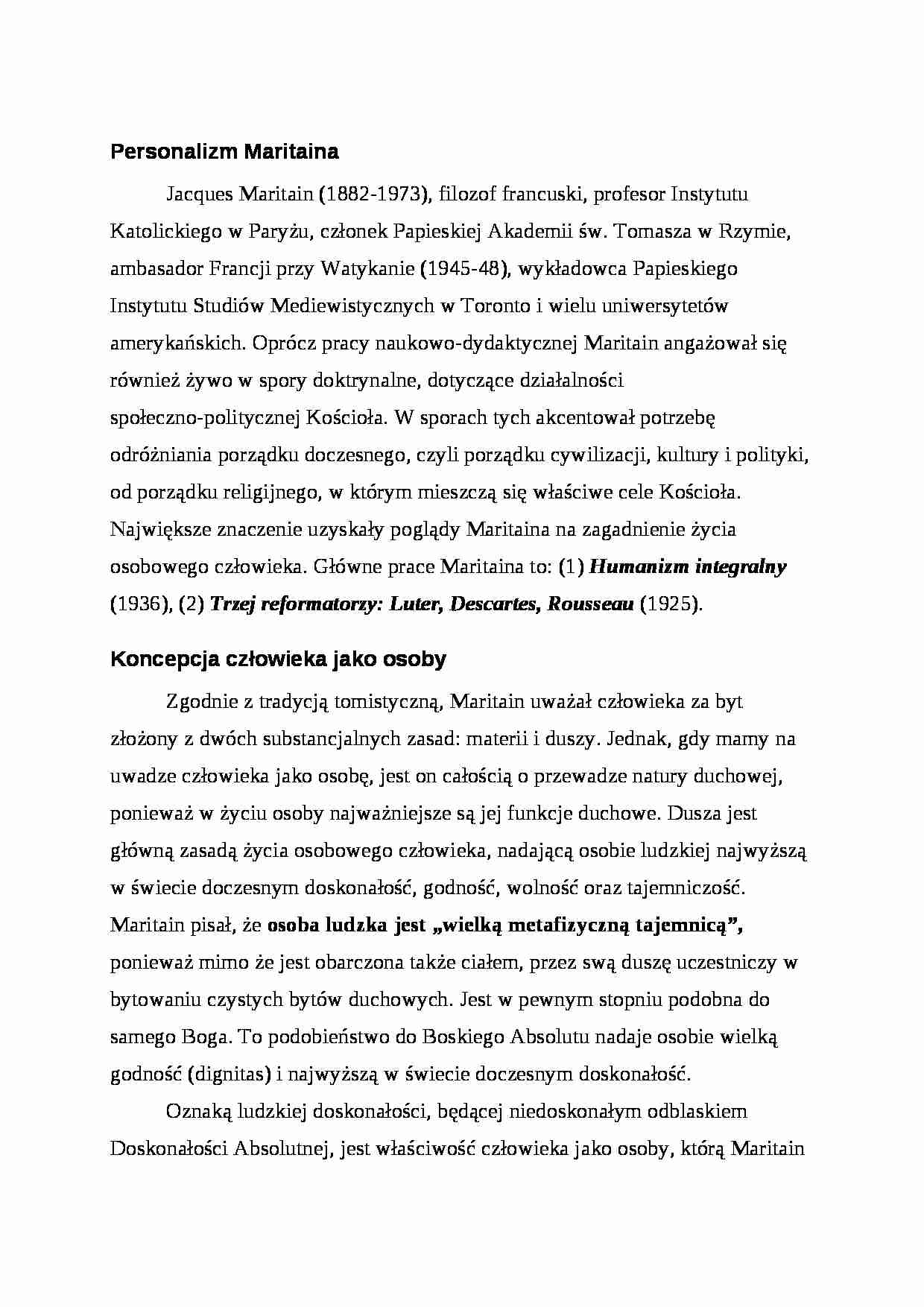 Filozofia nieanalityczna -  Personalizm Maritaina - omówienie - strona 1
