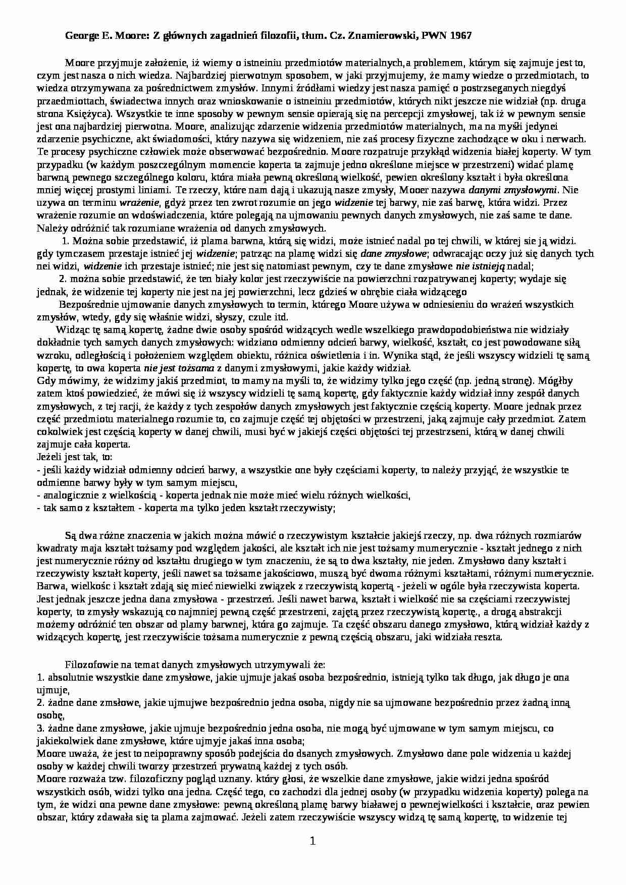 George Edward Moore - omówienie - strona 1