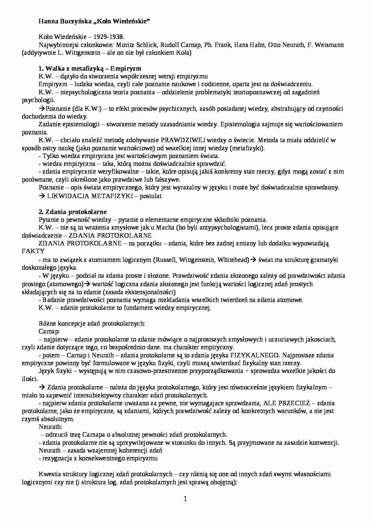 Hanna Buczyńska „Koło Wiedeńskie” - omówienie - strona 1