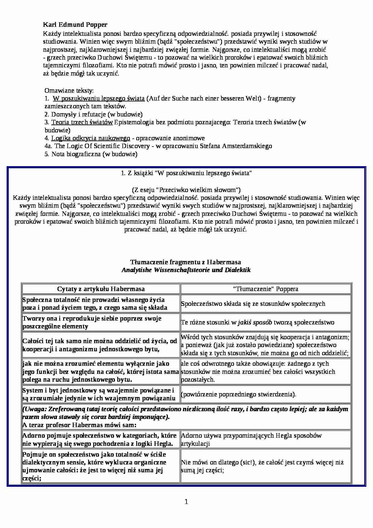 Karl Edmund Popper - omówienie - strona 1