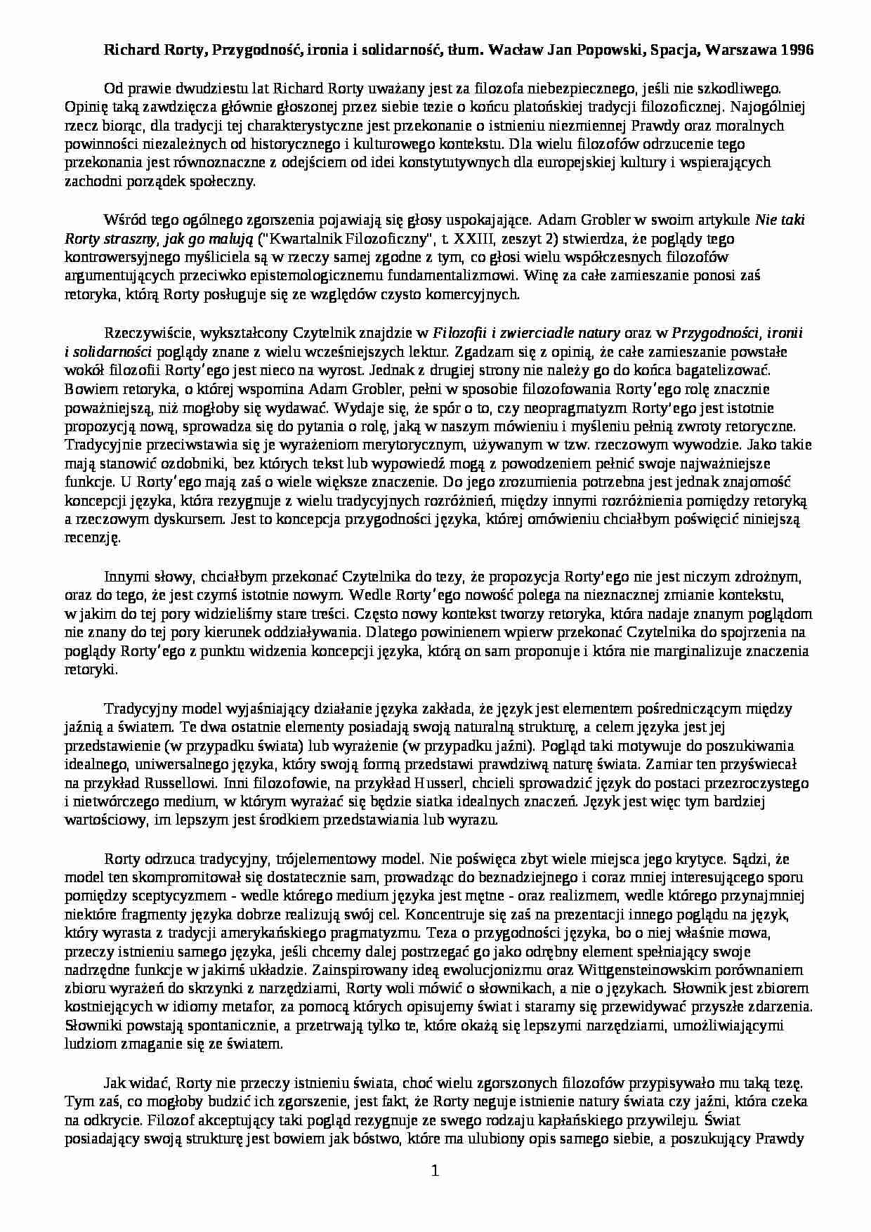 Richard Rorty - omówienie - strona 1