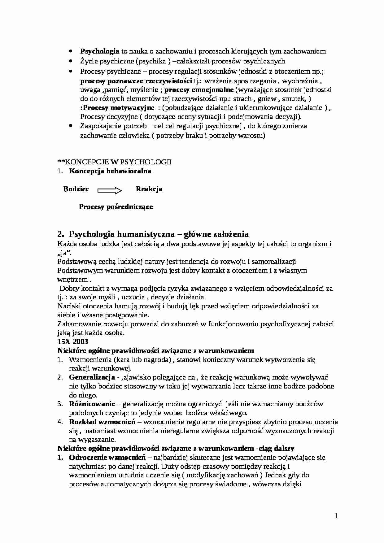 psychologia, wykłady prof dr hab Marek Motyka - strona 1