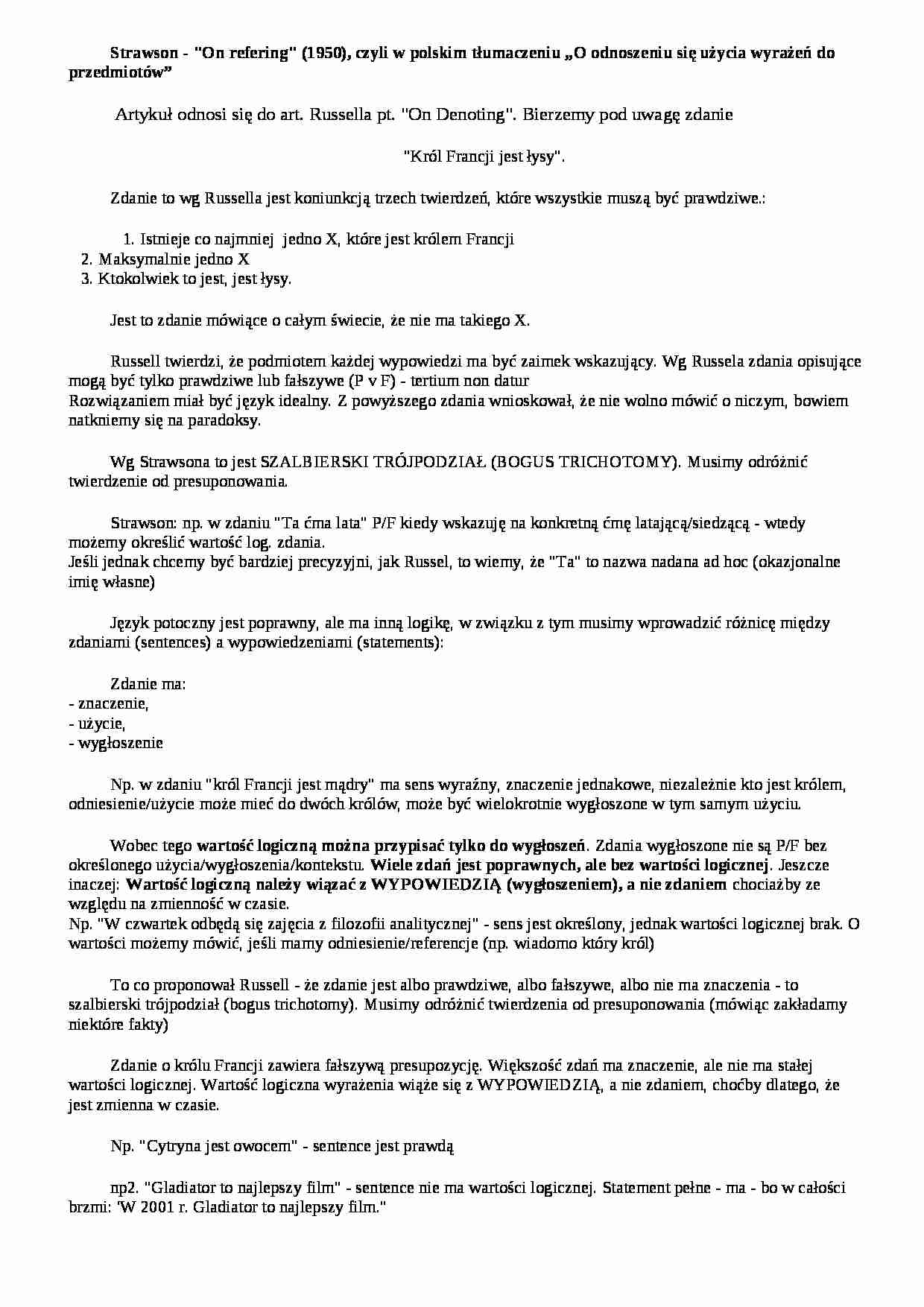 Strawson - omówienie - strona 1