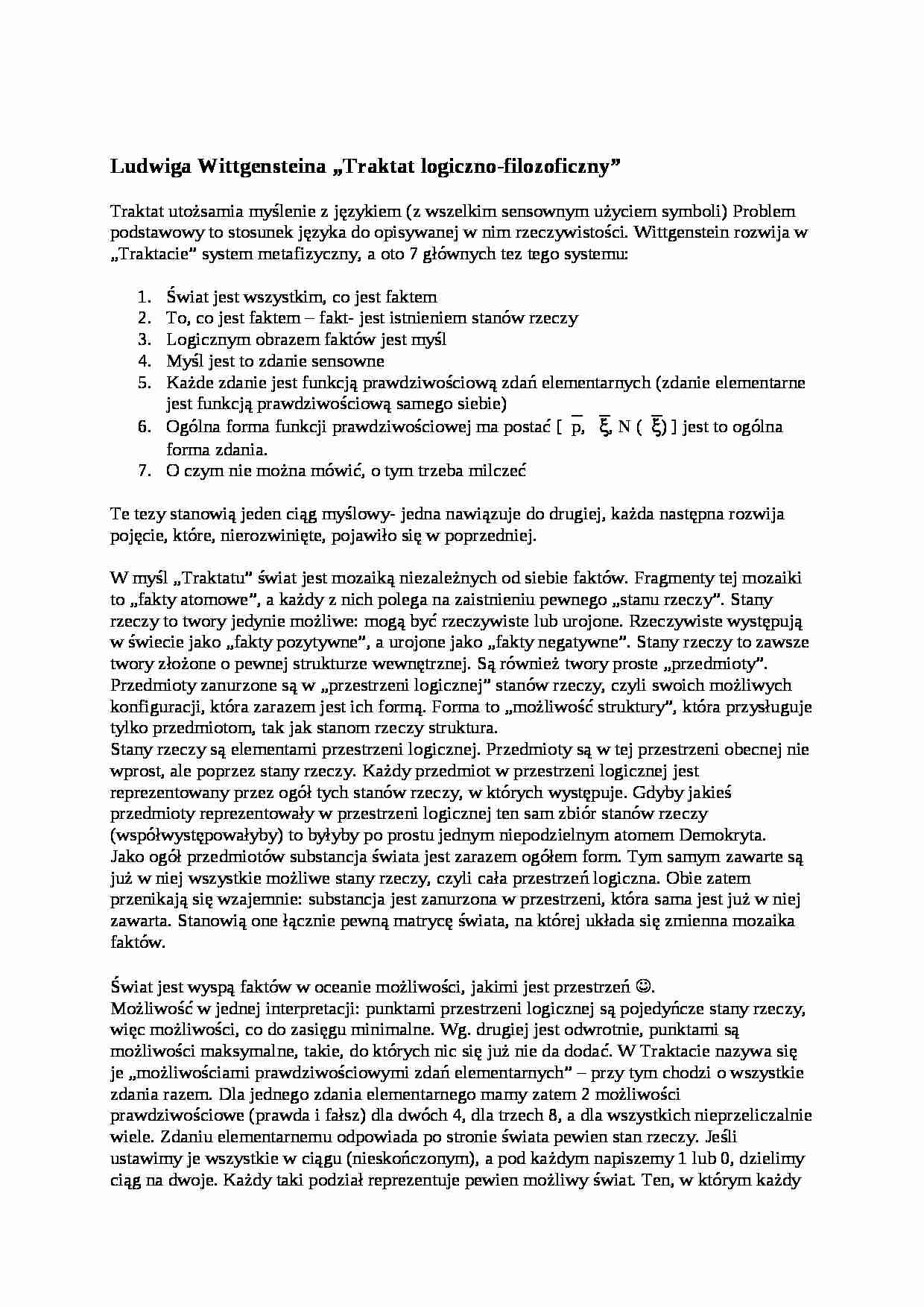 Wittgenstein - Traktat - omówienie - strona 1