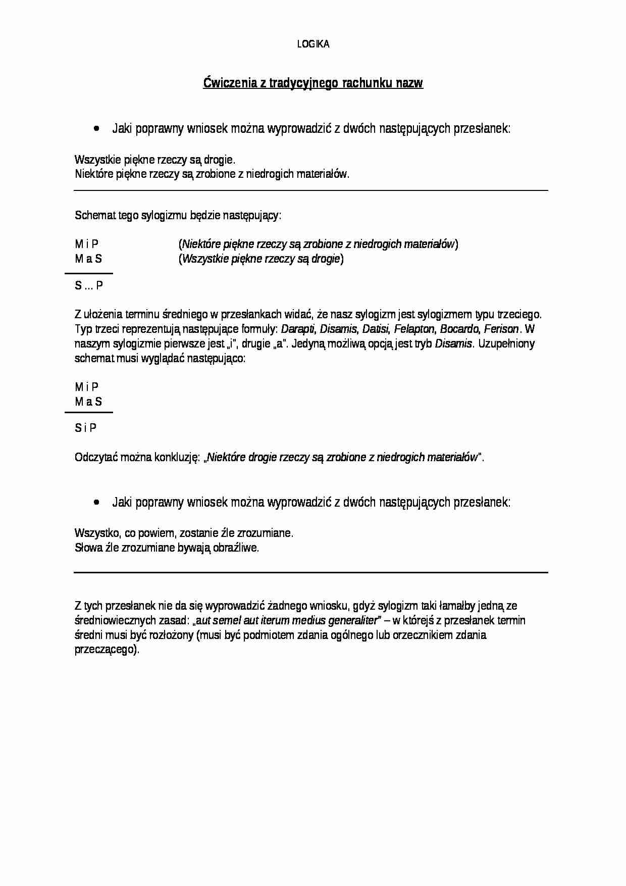 Ćwiczenia z tradycyjnego rachunku - strona 1