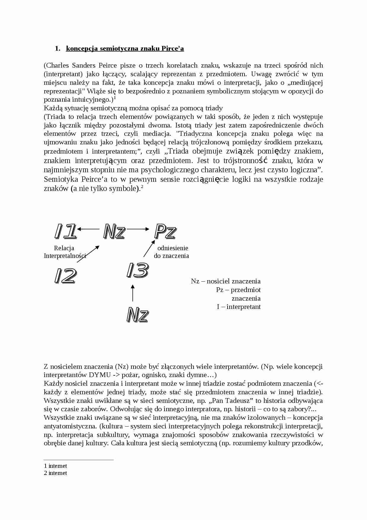 koncepcja semiotyczna znaku Pirce - omówienie - strona 1