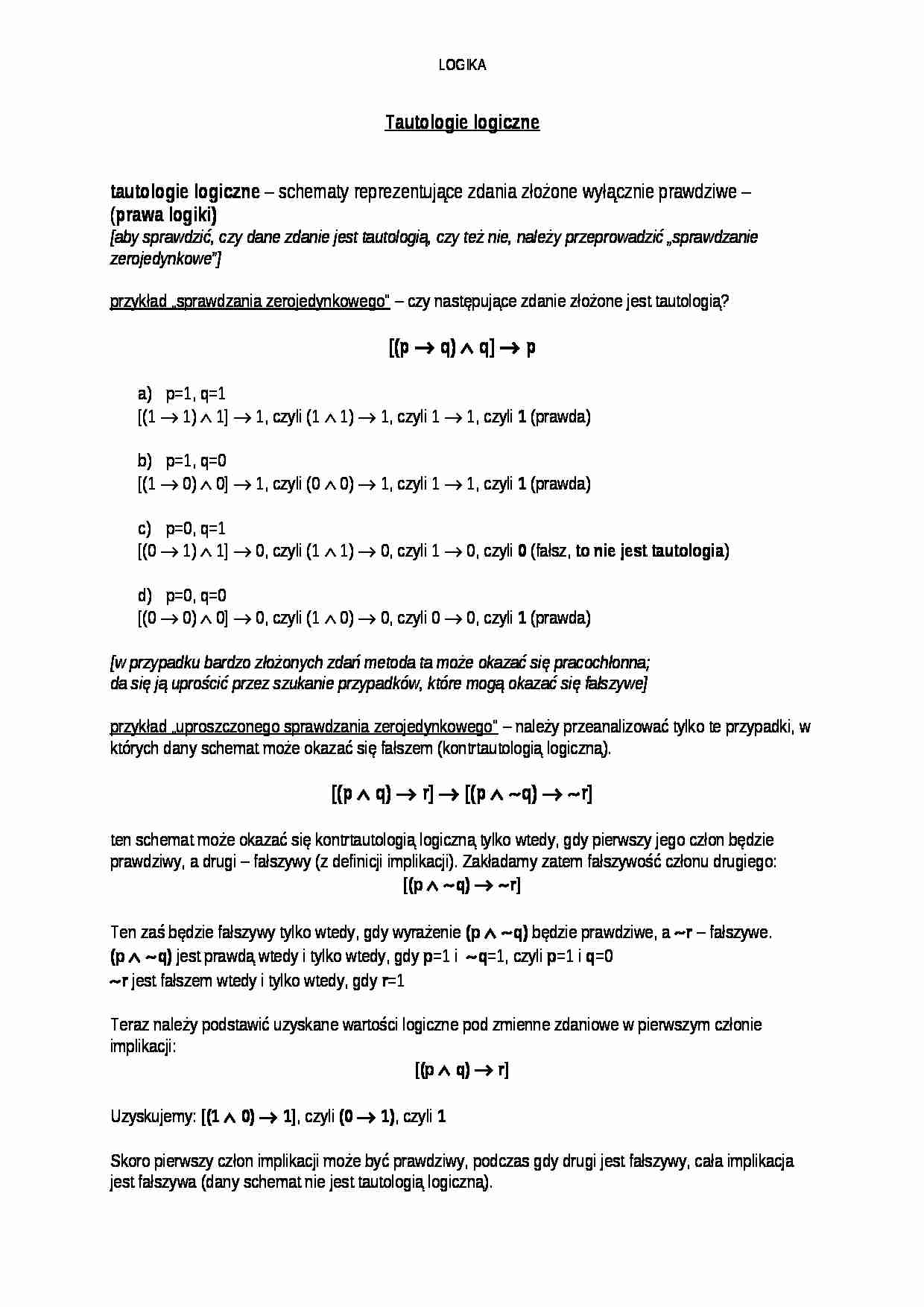 Tautologie logiczne - omówienie - strona 1