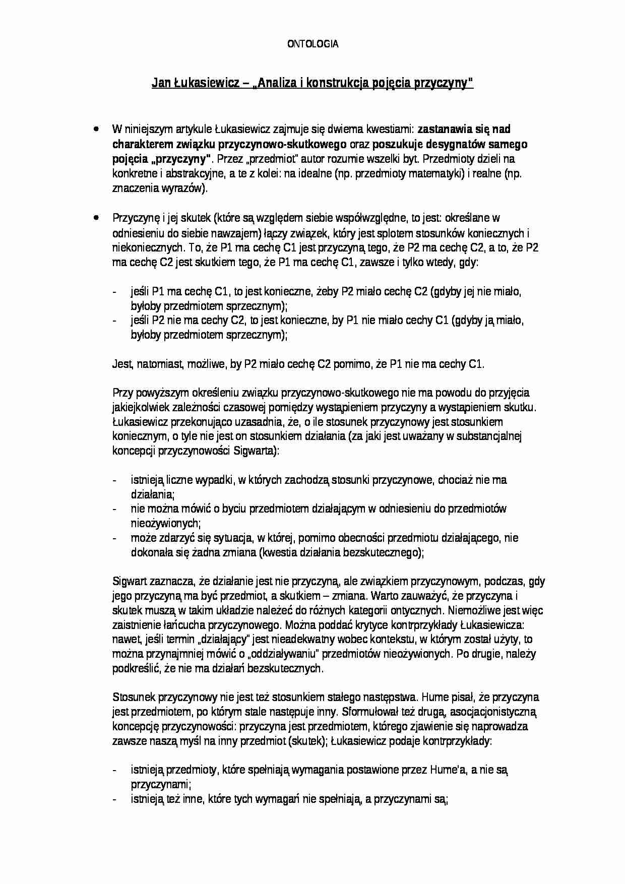 Analiza i konstrukcja pojecia przyczyny - omówienie - strona 1