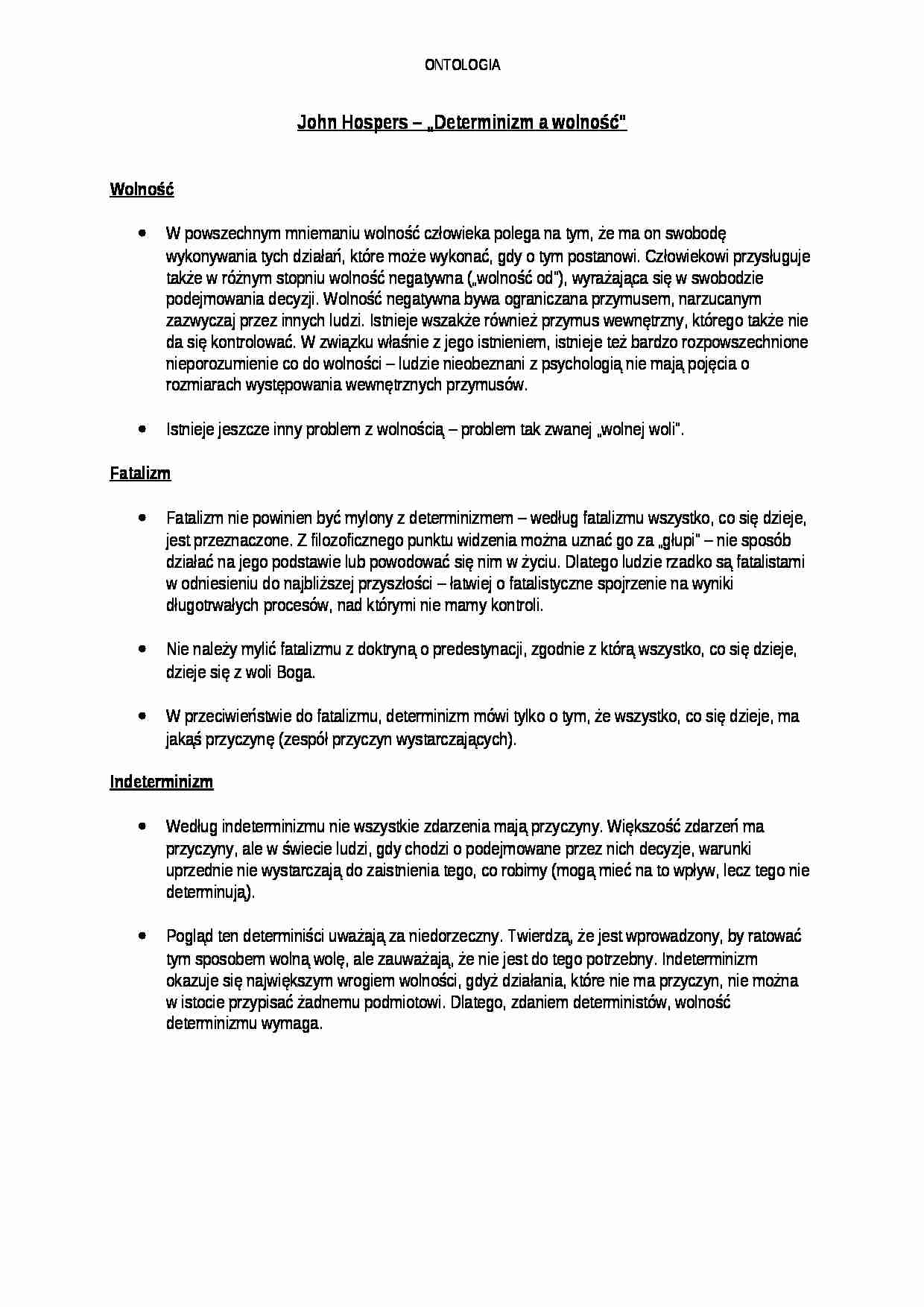 Determinizm a wolności - omówienie - strona 1