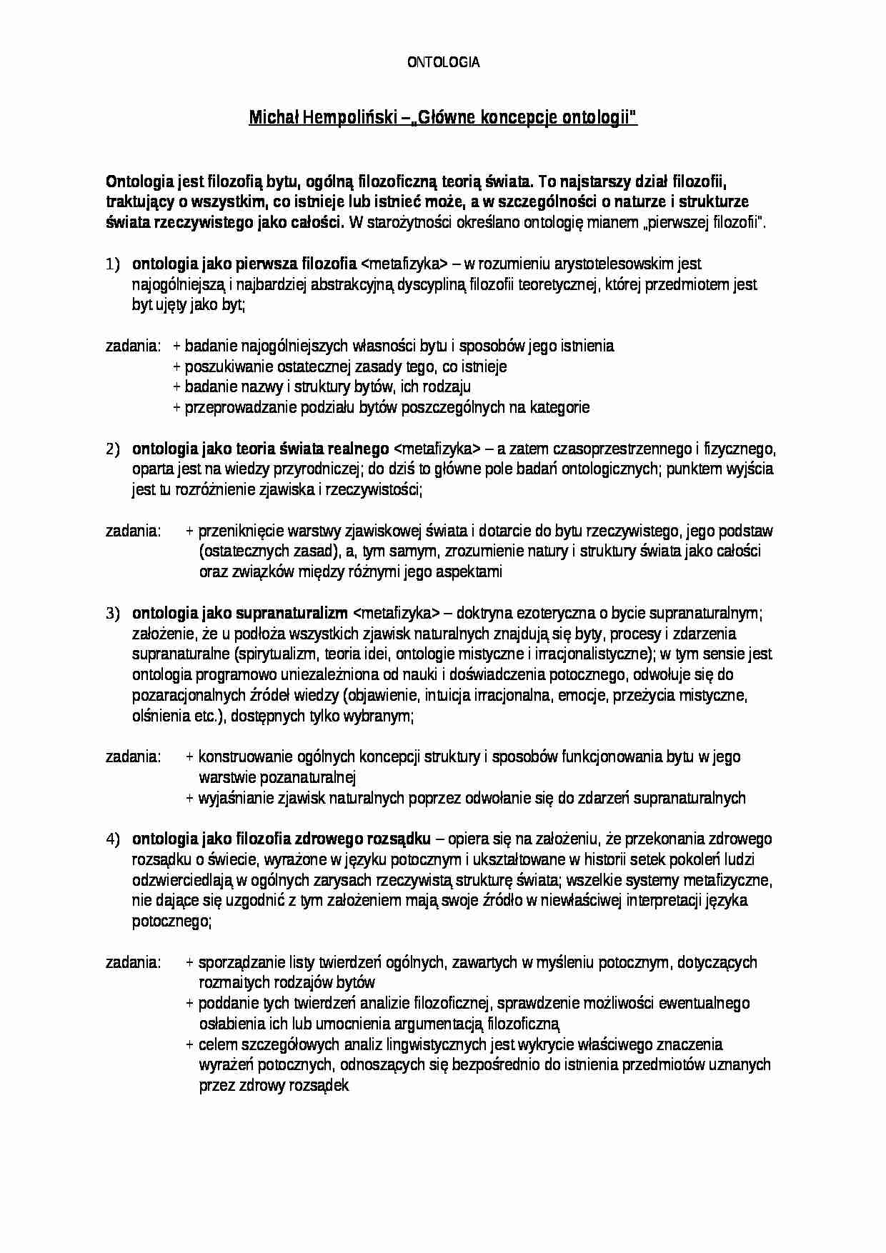 Główne koncepcje ontologii - omówienie - strona 1