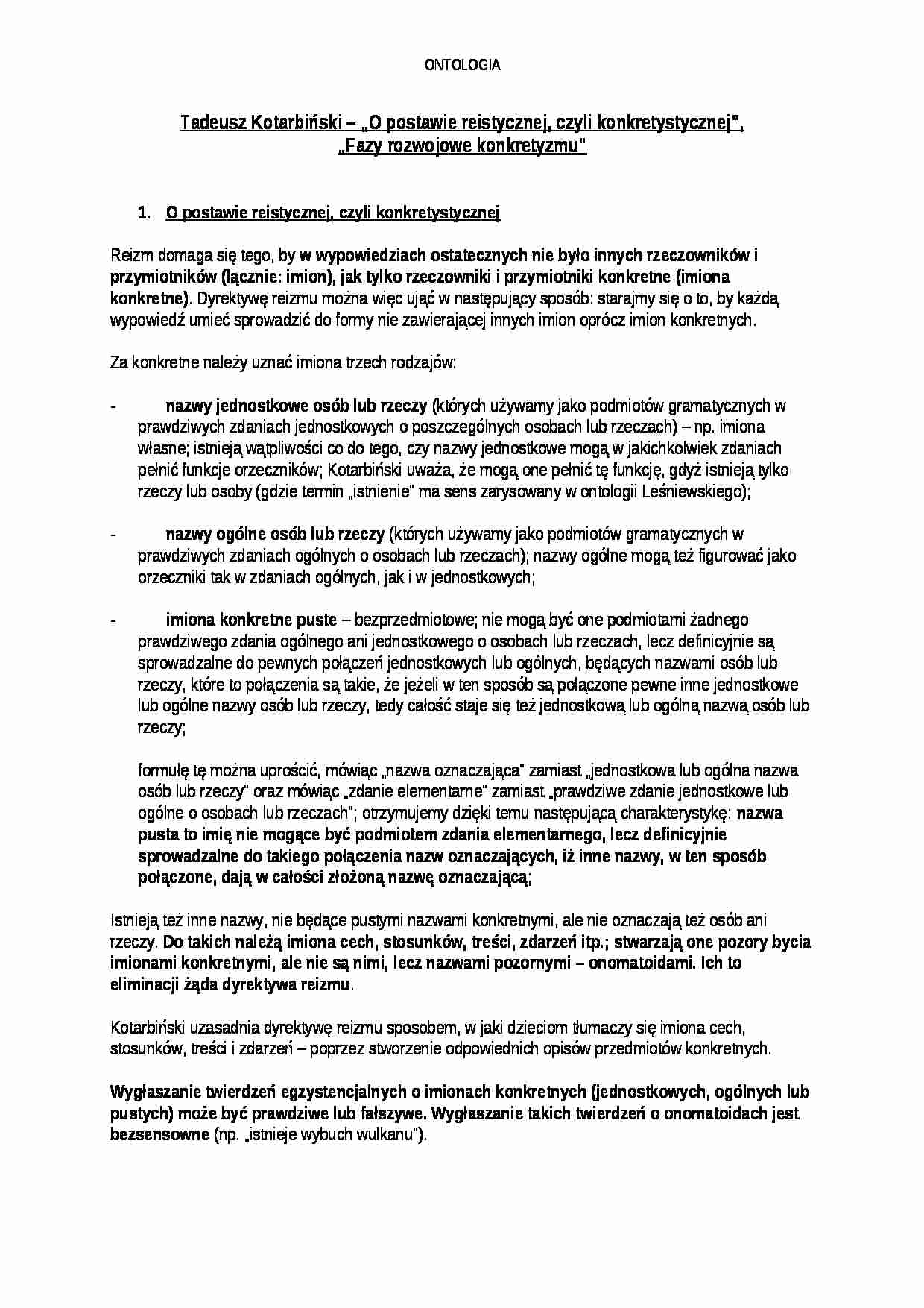 O postawie reistycznej, czyli konkretystycznej - omówienie - strona 1