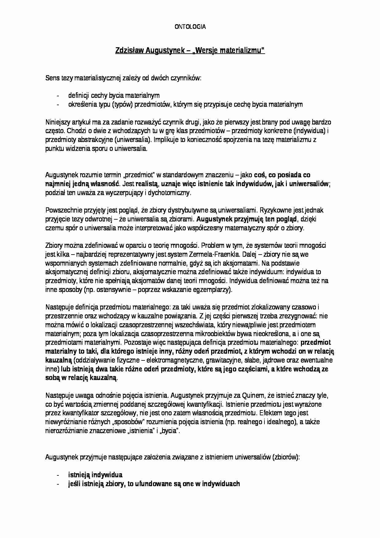 Wersje materializmu - omówienie - strona 1