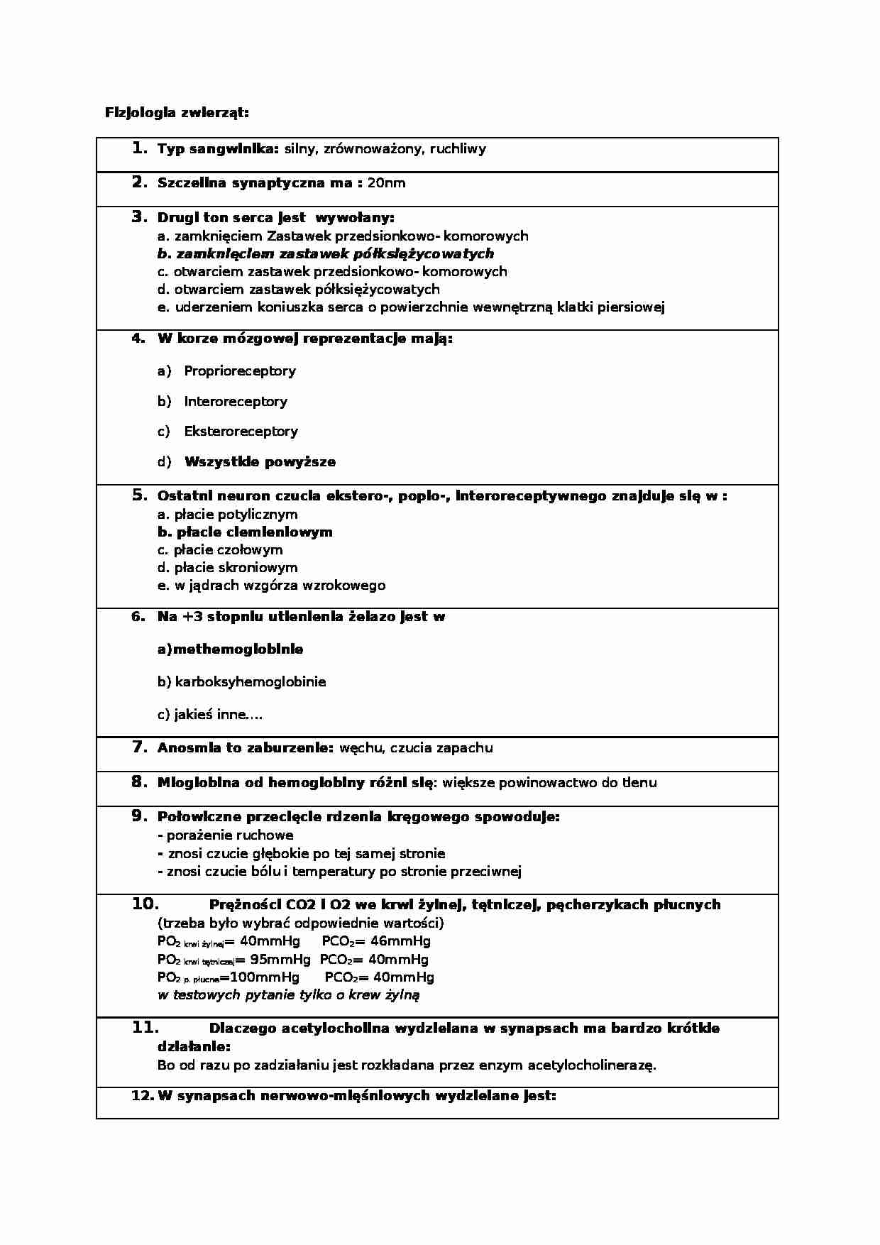 Fizjologia zwierząt - opracowanie do egzaminu - strona 1