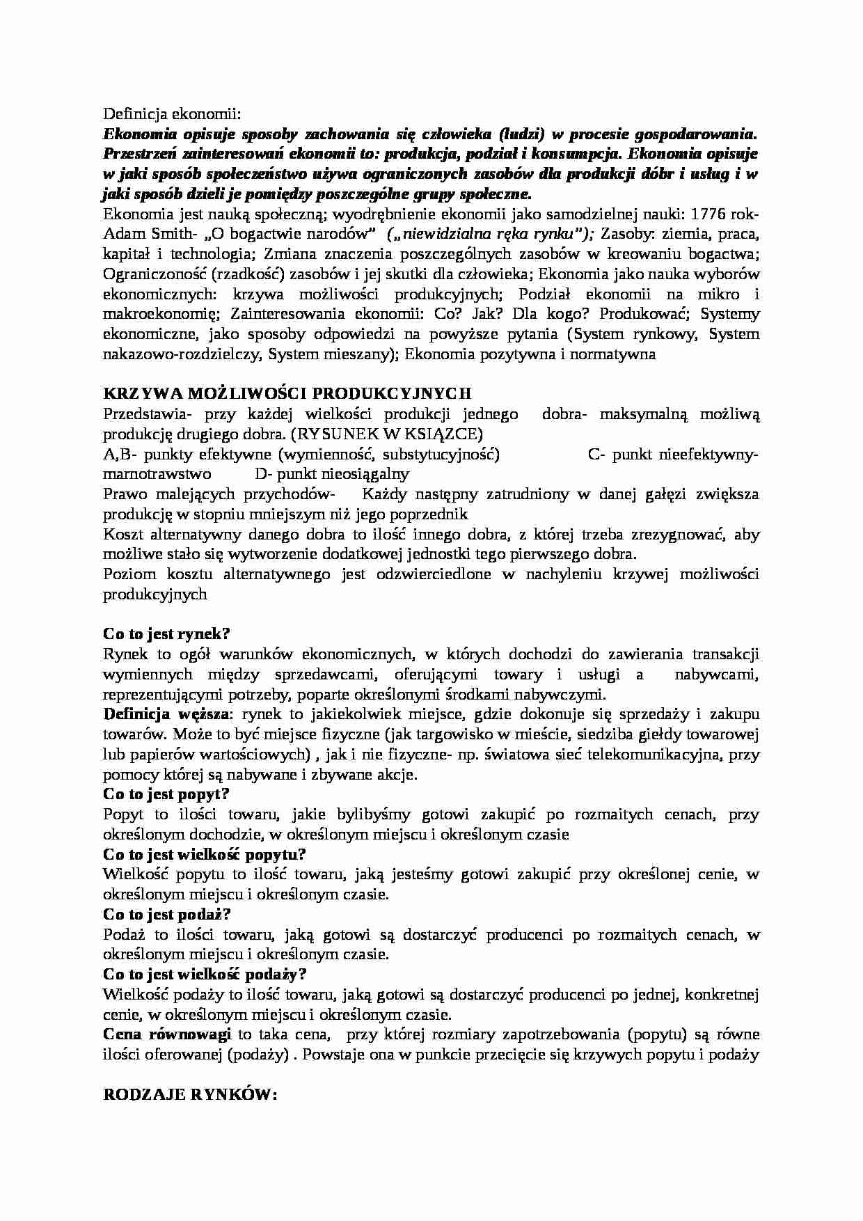 Definicja ekonomii- opracowanie - strona 1