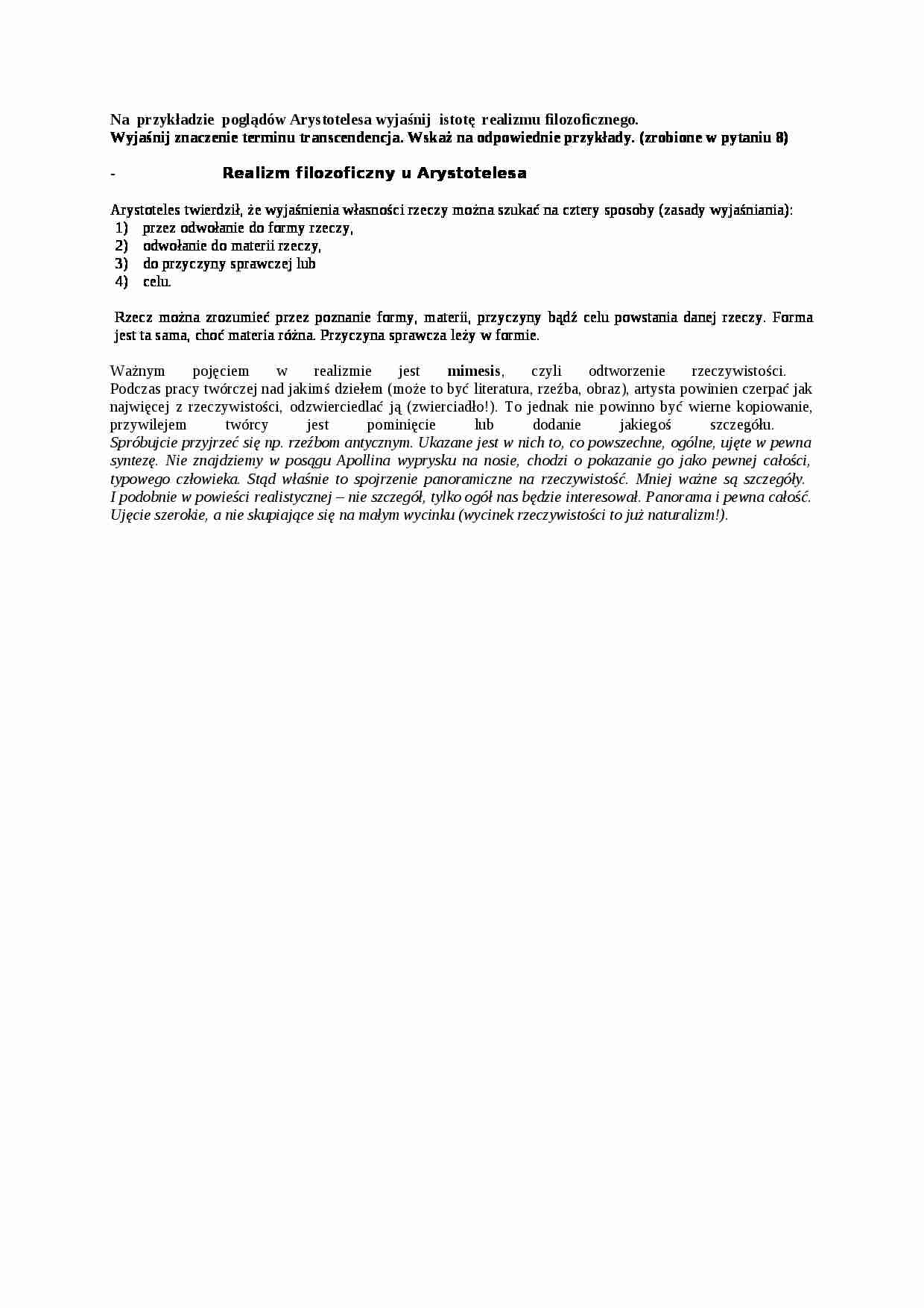 Istota realizmu filozoficznego- na przykładzie Arystotelesa - strona 1
